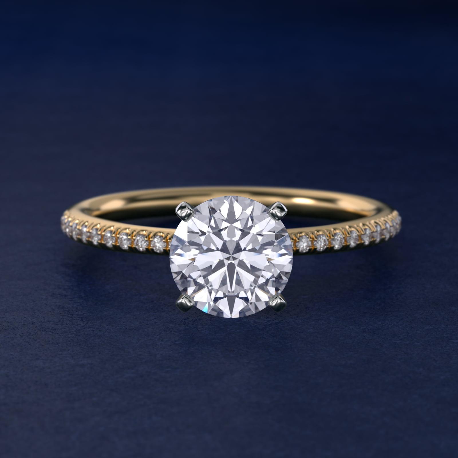 Round 1 CT Certified Diamond Petite Micropavé Engagement Ring In 14K Yellow Gold