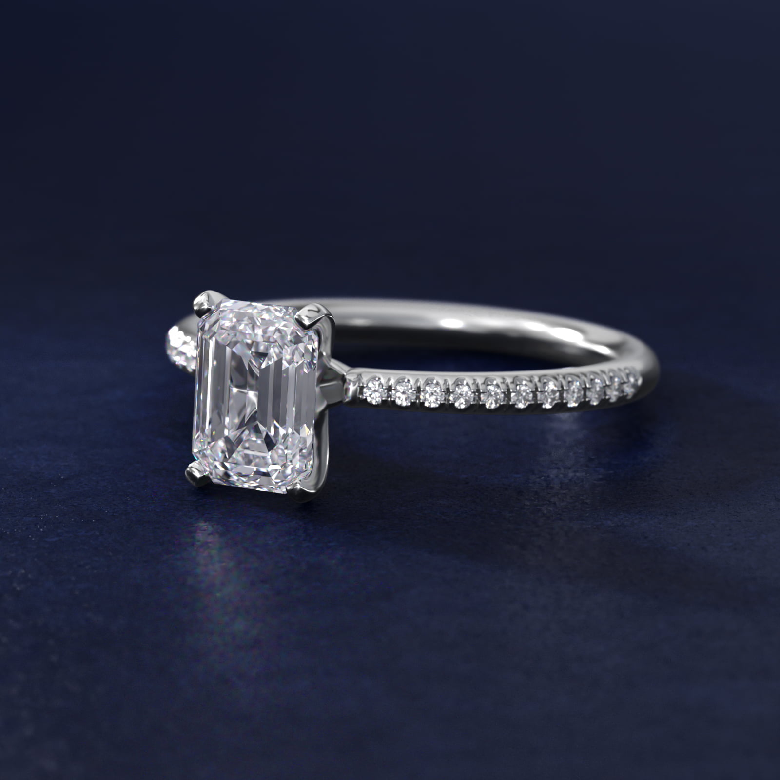 1 1/2 CT. GIA Certified Emerald Lab Created Diamond Petite Micropavé Diamond Engagement Ring in 14K White Gold