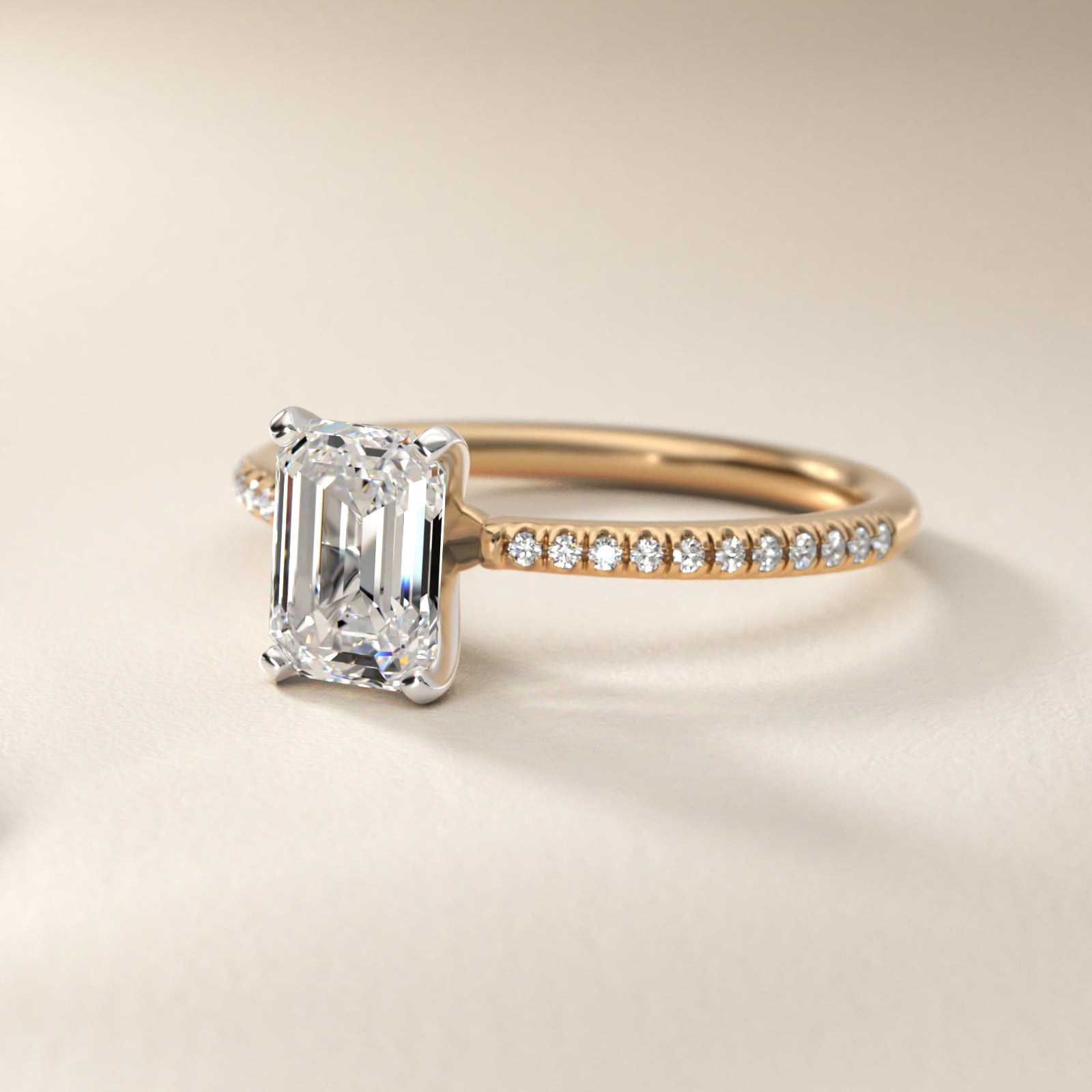 1 1/2 CT. GIA Certified Emerald Lab Created Diamond Size 5 Petite Micropavé Diamond Engagement Ring in 14k Yellow Gold (1/10 ct. tw.)