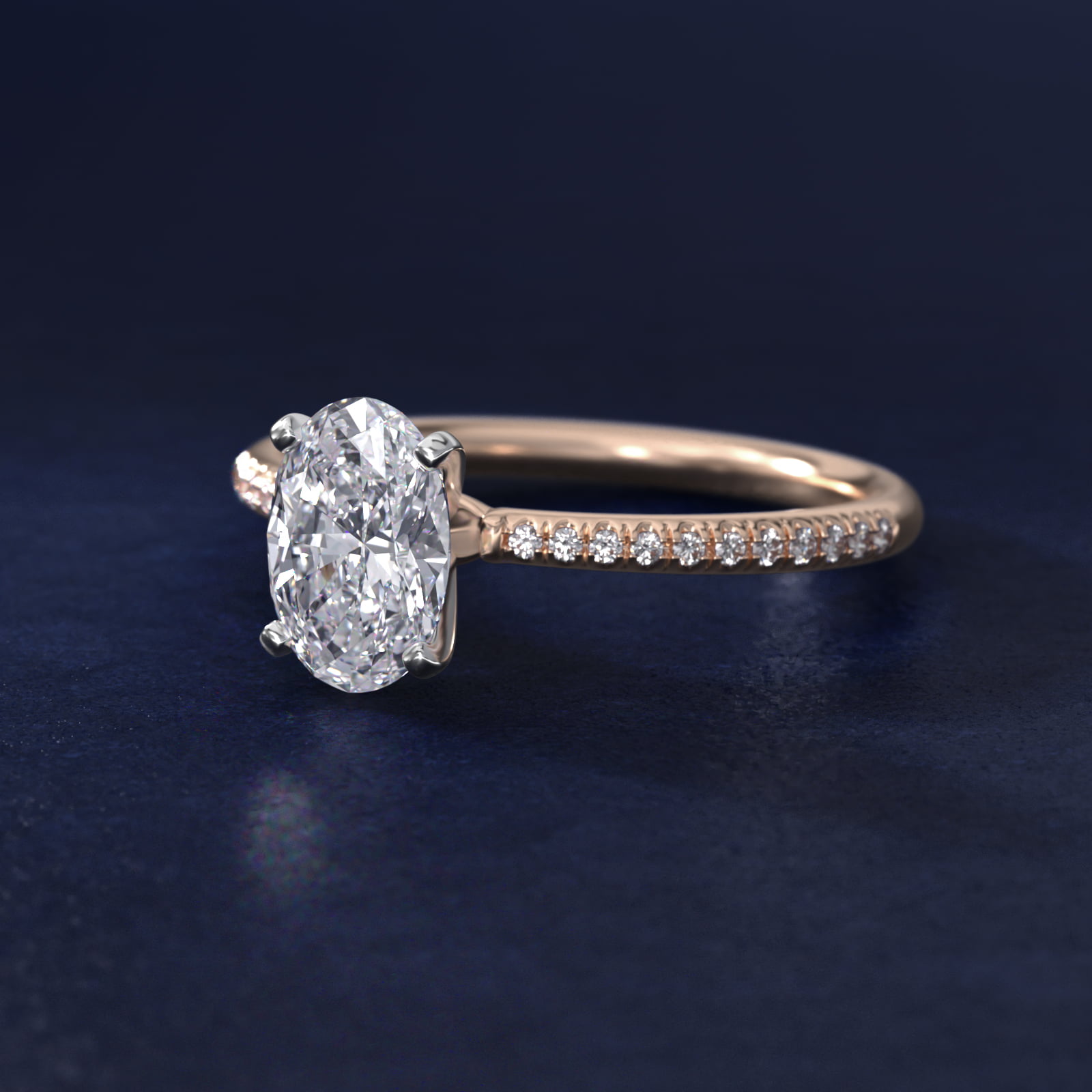 1 1/2 CT. GIA Certified Oval Lab Created Diamond Petite Micropavé Diamond Engagement Ring in 14k Rose Gold (1/10 ct. tw.)