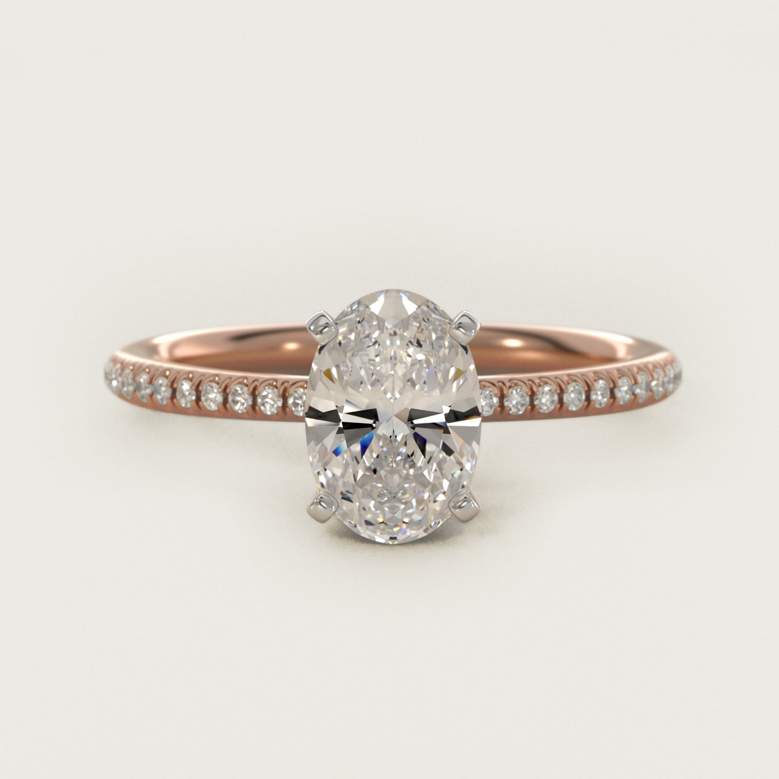 1 1/2 CT. GIA Certified Oval Lab Created Diamond Petite Micropavé Diamond Engagement Ring in 14k Rose Gold (1/10 ct. tw.)