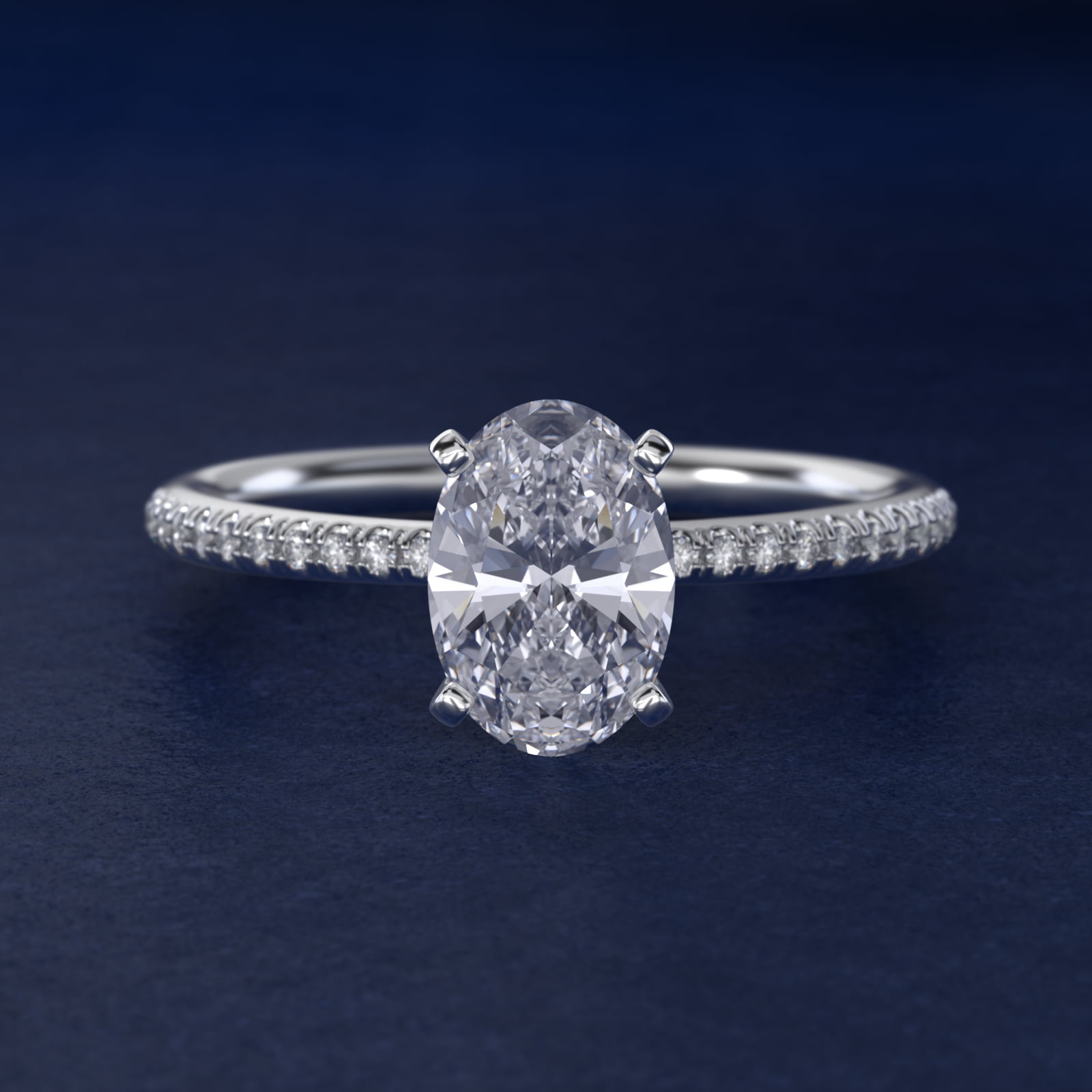 1 1/2 CT. GIA Certified Oval Lab Created Diamond Petite Micropavé Diamond Engagement Ring in 14K White Gold