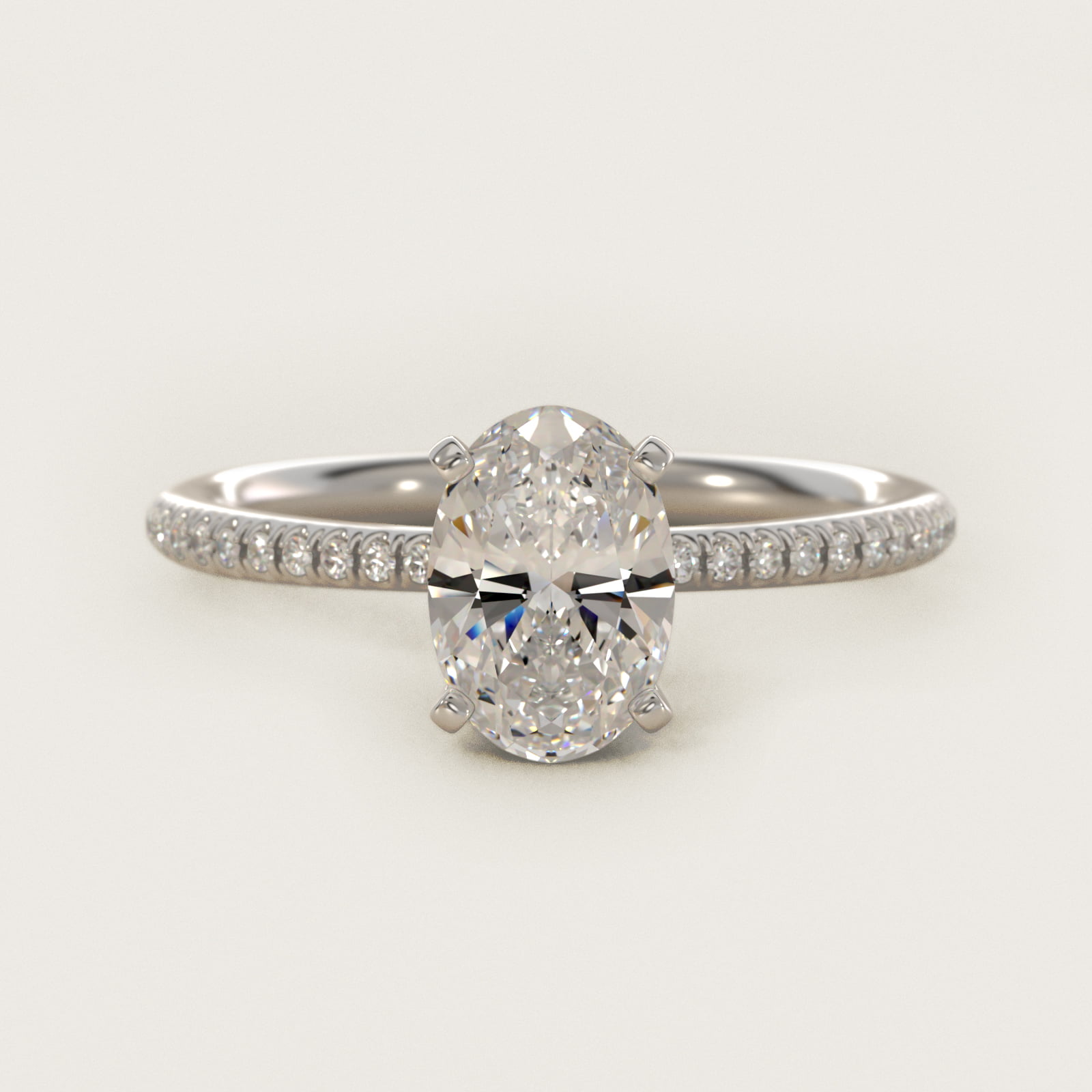 1 1/2 CT. GIA Certified Oval Lab Created Diamond Petite Micropavé Diamond Engagement Ring in 14k White Gold (1/10 ct. tw.)