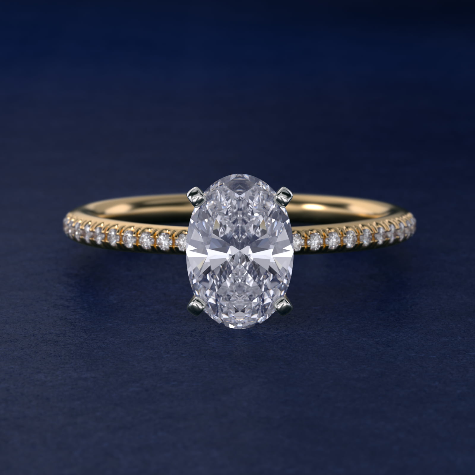 1 1/2 CT. GIA Certified Oval Lab Created Diamond Petite Micropavé Diamond Engagement Ring in 14K Yellow Gold