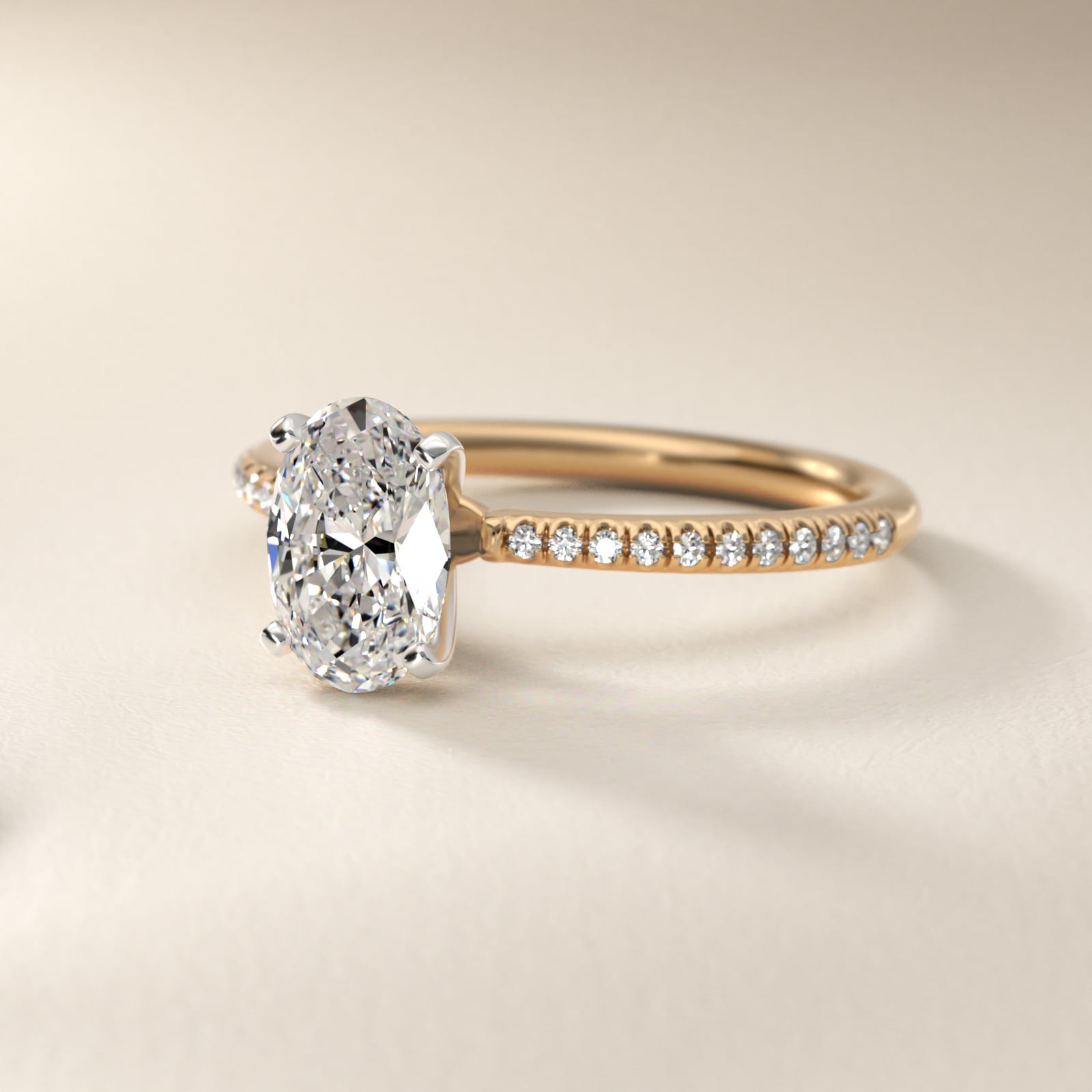 1 1/2 CT. GIA Certified Oval Lab Created Diamond Size 6 Petite Micropavé Diamond Engagement Ring in 14k Yellow Gold (1/10 ct. tw.)