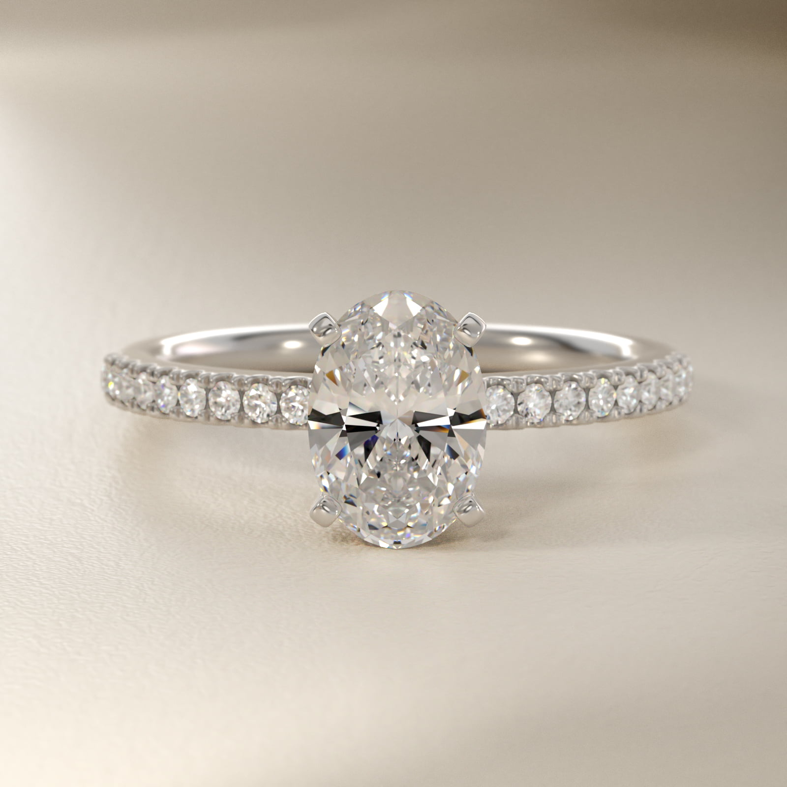 Oval Cut 2 CT Certified Lab-Grown Diamond Riviera Pavé Engagement Ring In 14K White Gold