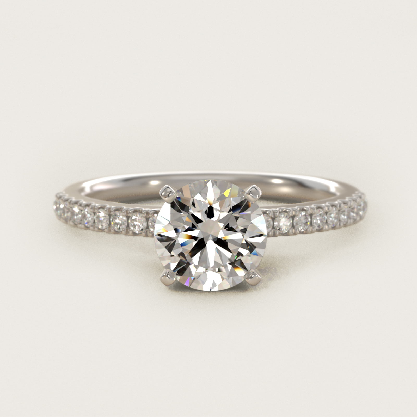 1 1/2 CT. GIA Certified Round Lab Created Diamond Riviera Pavé Diamond Engagement Ring in 14k White Gold (1/6 ct. tw.)