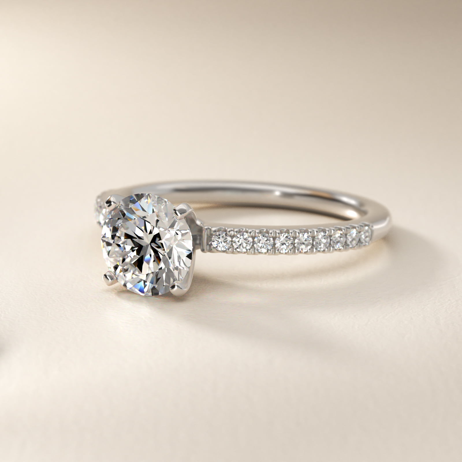 1 1/2 CT. GIA Certified Round Lab Created Diamond Riviera Pavé Diamond Engagement Ring in 14k White Gold (1/6 ct. tw.)