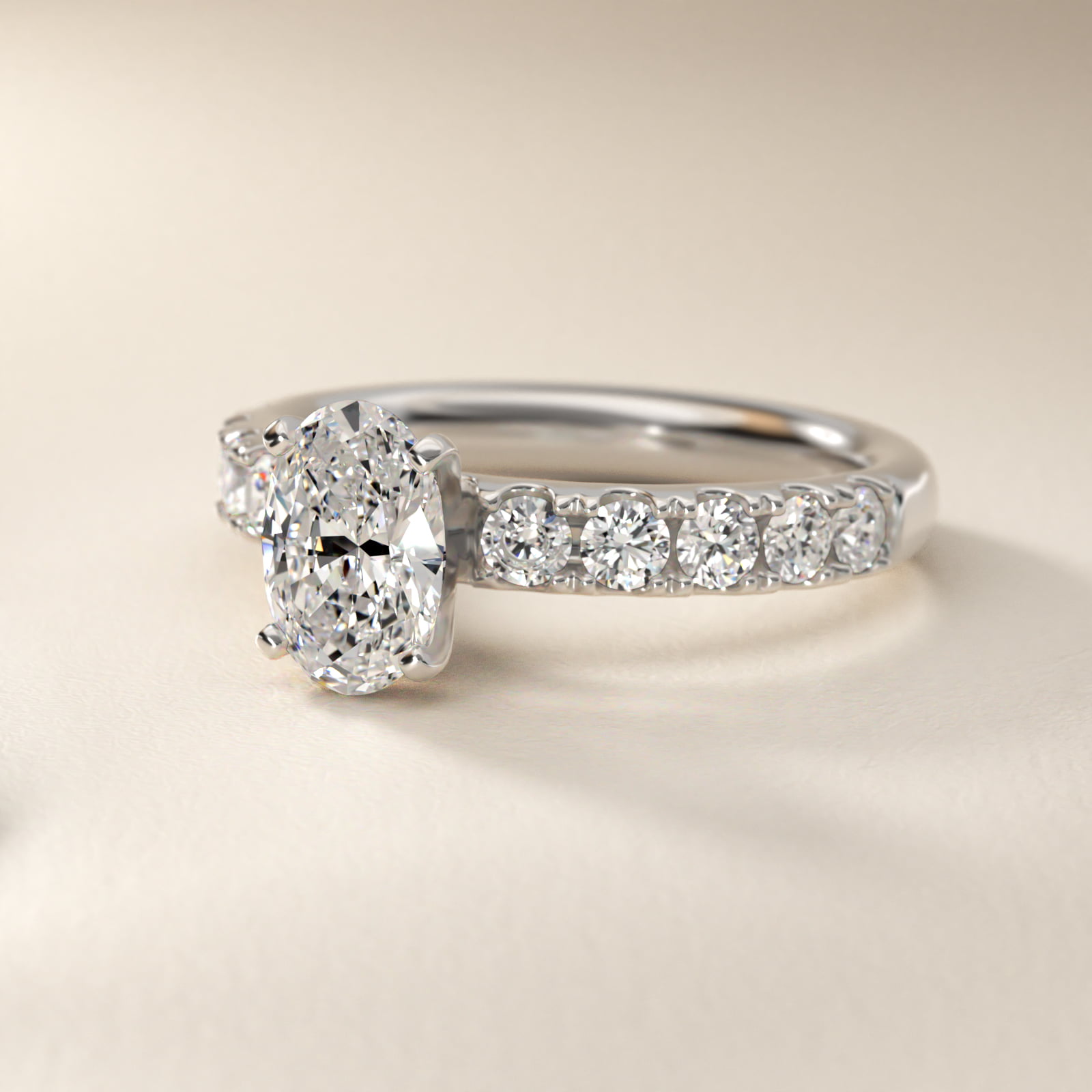 2 CT. GIA Certified Oval Lab Created Diamond Riviera Pavé Diamond Engagement Ring in Platinum (5/8 ct. tw.)