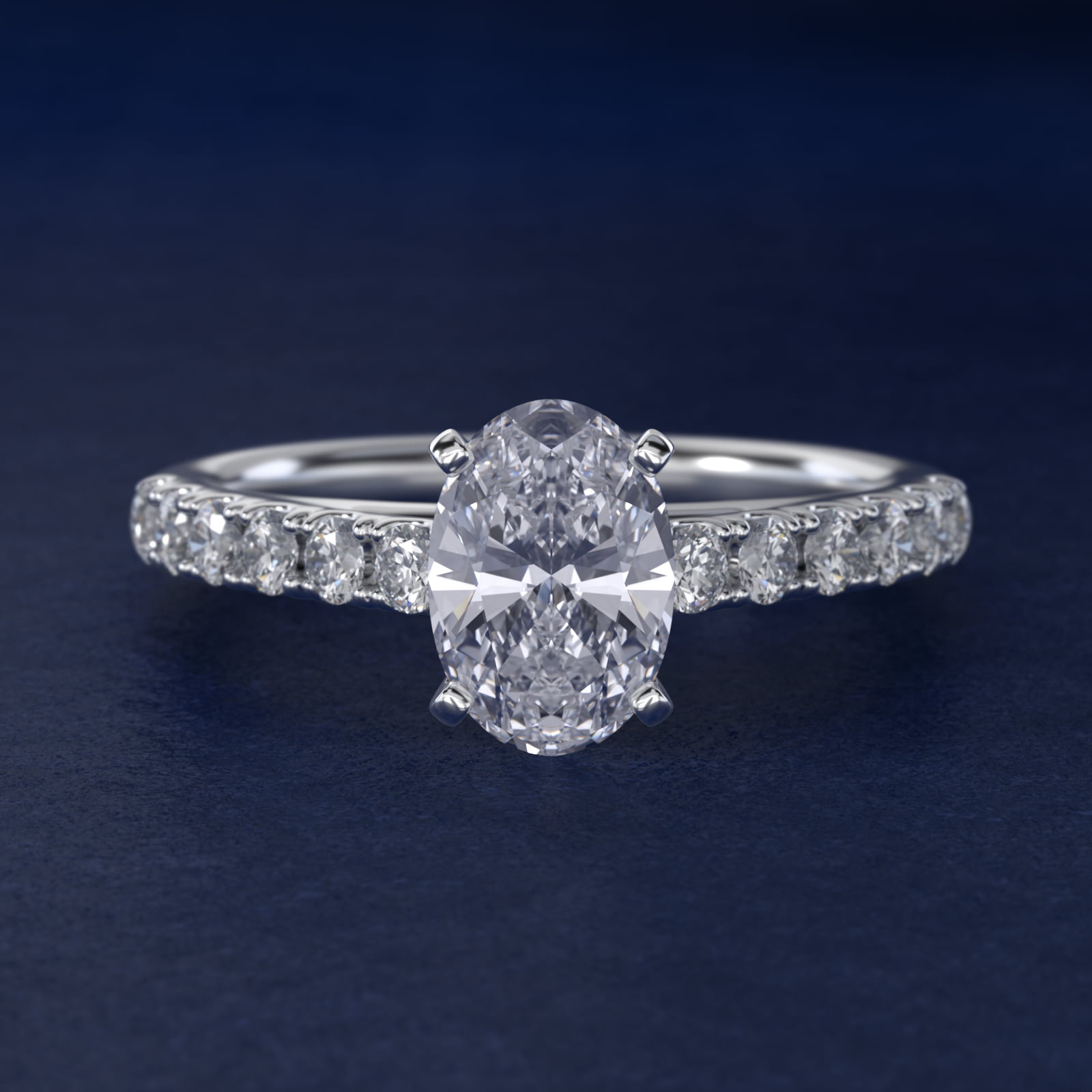 2 CT. GIA Certified Oval Lab Created Diamond Riviera Cathedral Pavé Diamond Engagement Ring in Platinum (1/2 ct. tw.)