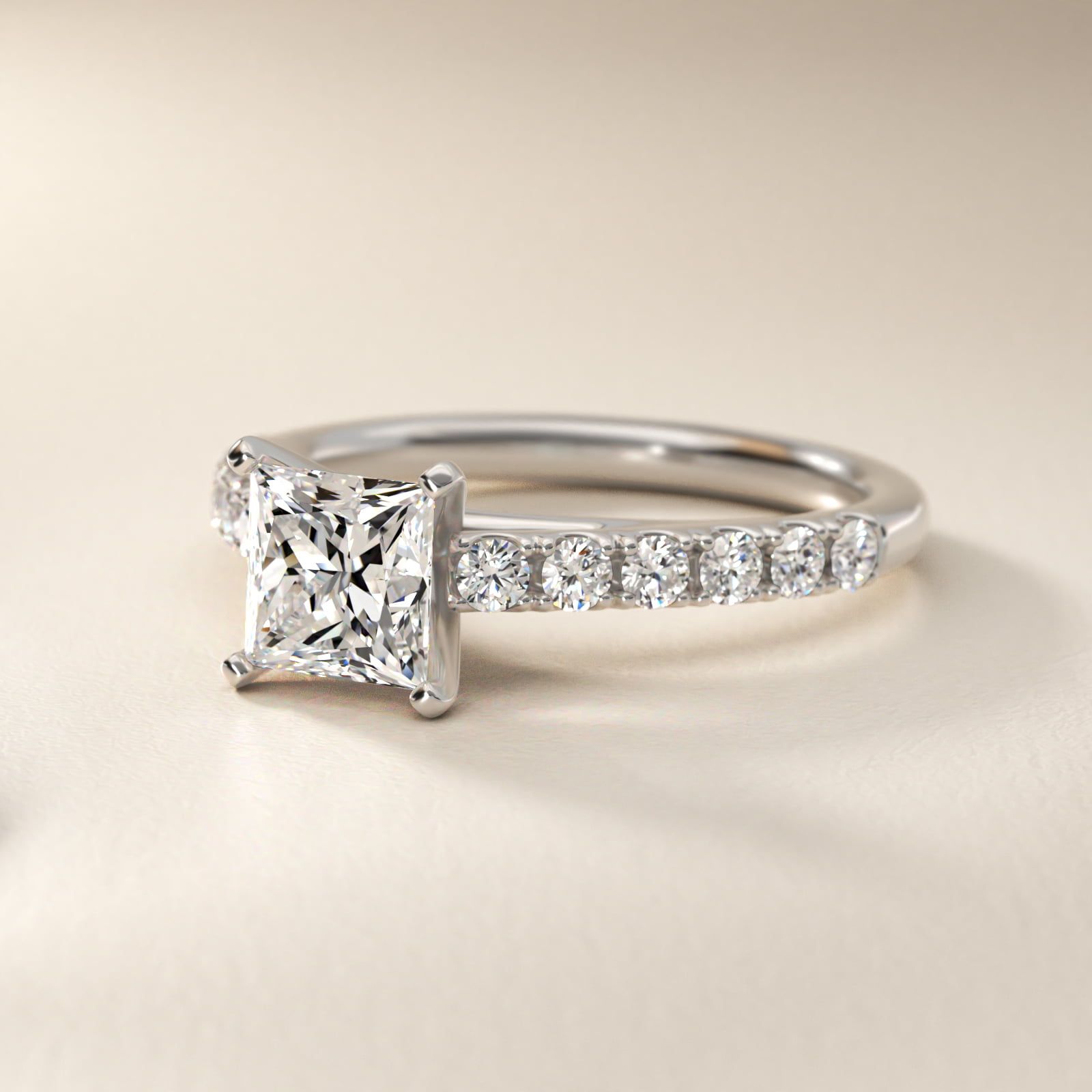 2 CT. GIA Certified Princess Lab Created Diamond Riviera Cathedral Pavé Diamond Engagement Ring in Platinum (1/2 ct. tw.)