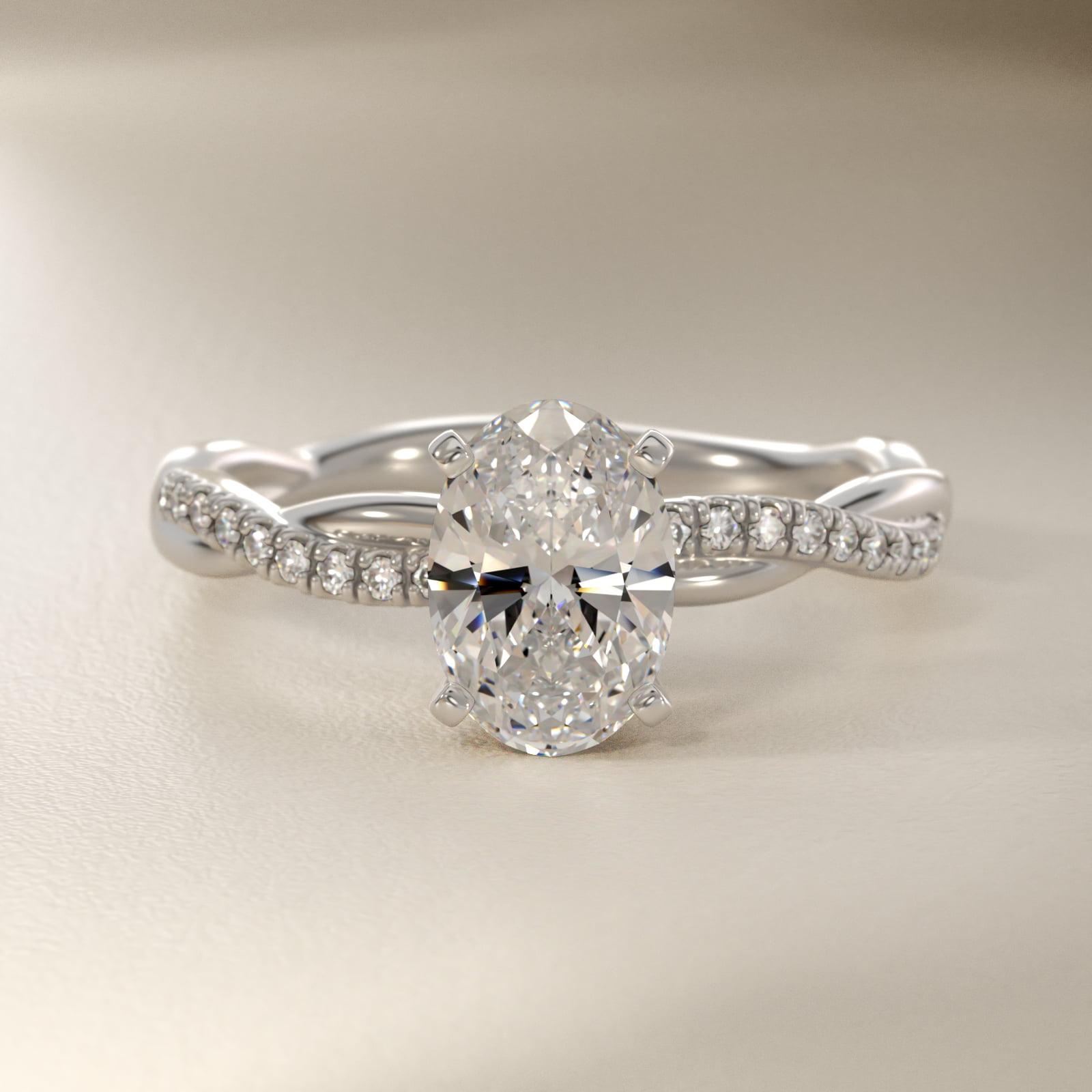 Oval Cut 1 CT Certified Lab-Grown Diamond Petite Twist Engagement Ring In Platinum