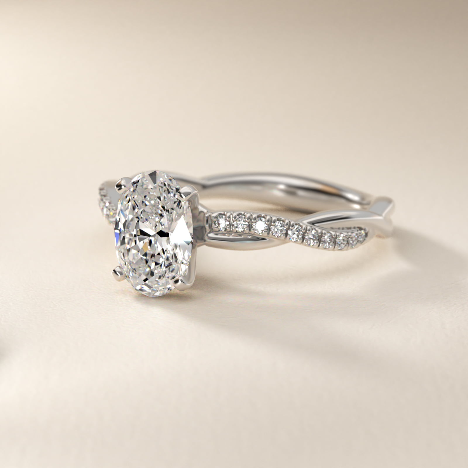 Oval Cut 1 CT Certified Lab-Grown Diamond Petite Twist Engagement Ring In 14K White Gold