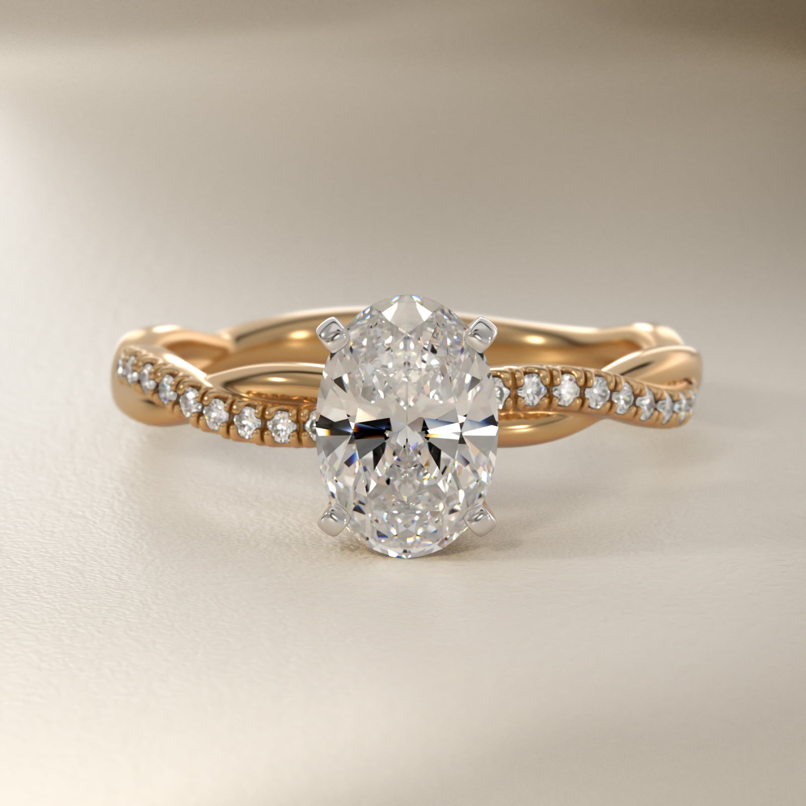 Oval Cut 2 CT Certified Lab-Grown Diamond Petite Twist Engagement Ring In 14K Yellow Gold