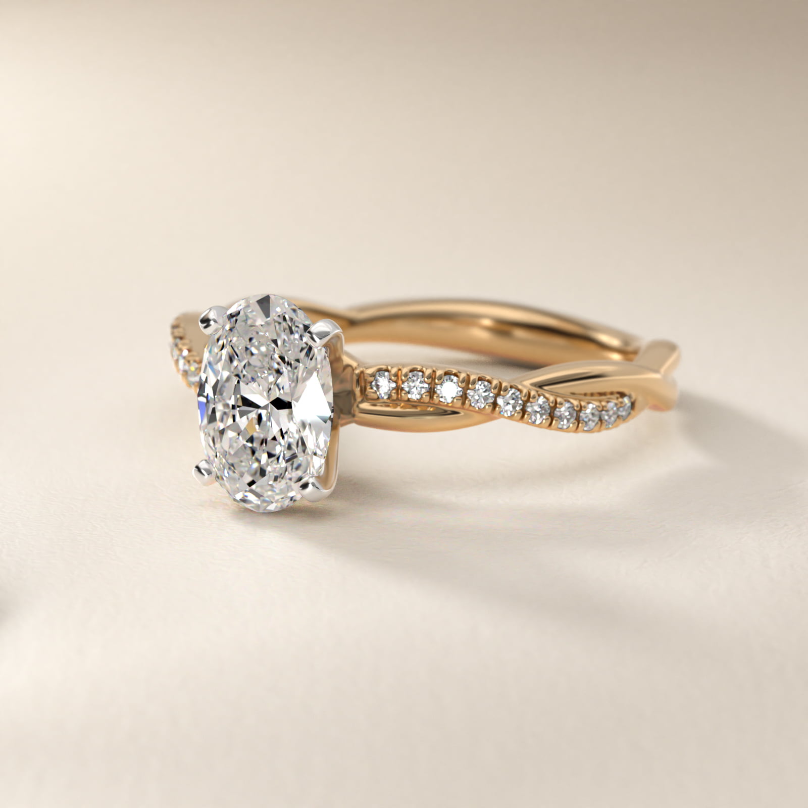 Oval Cut 1 CT Certified Lab-Grown Diamond Petite Twist Engagement Ring In 14K Yellow Gold