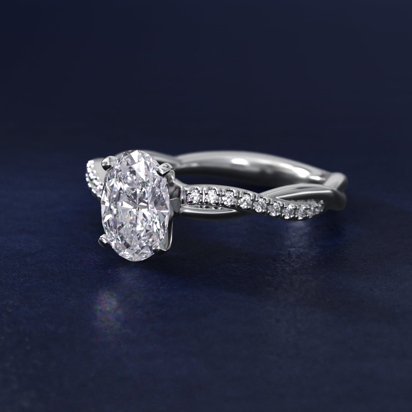 2 CT. GIA Certified Oval Lab Created Diamond Petite Twist Diamond Engagement Ring in 14K White Gold