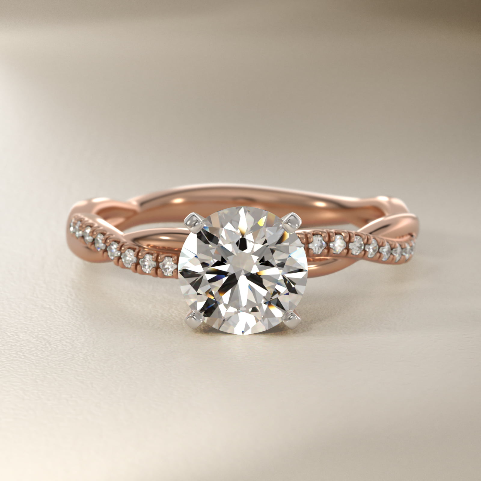 1 CT. GIA Certified Round Lab Created Diamond Petite Twist Diamond Engagement Ring in 14k Rose Gold (1/10 ct. tw.)
