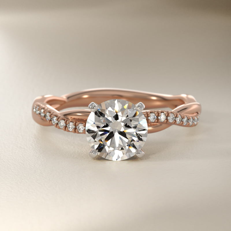 1 CT. GIA Certified Round Lab Created Diamond Petite Twist Diamond Engagement Ring in 14k Rose Gold (1/10 ct. tw.)