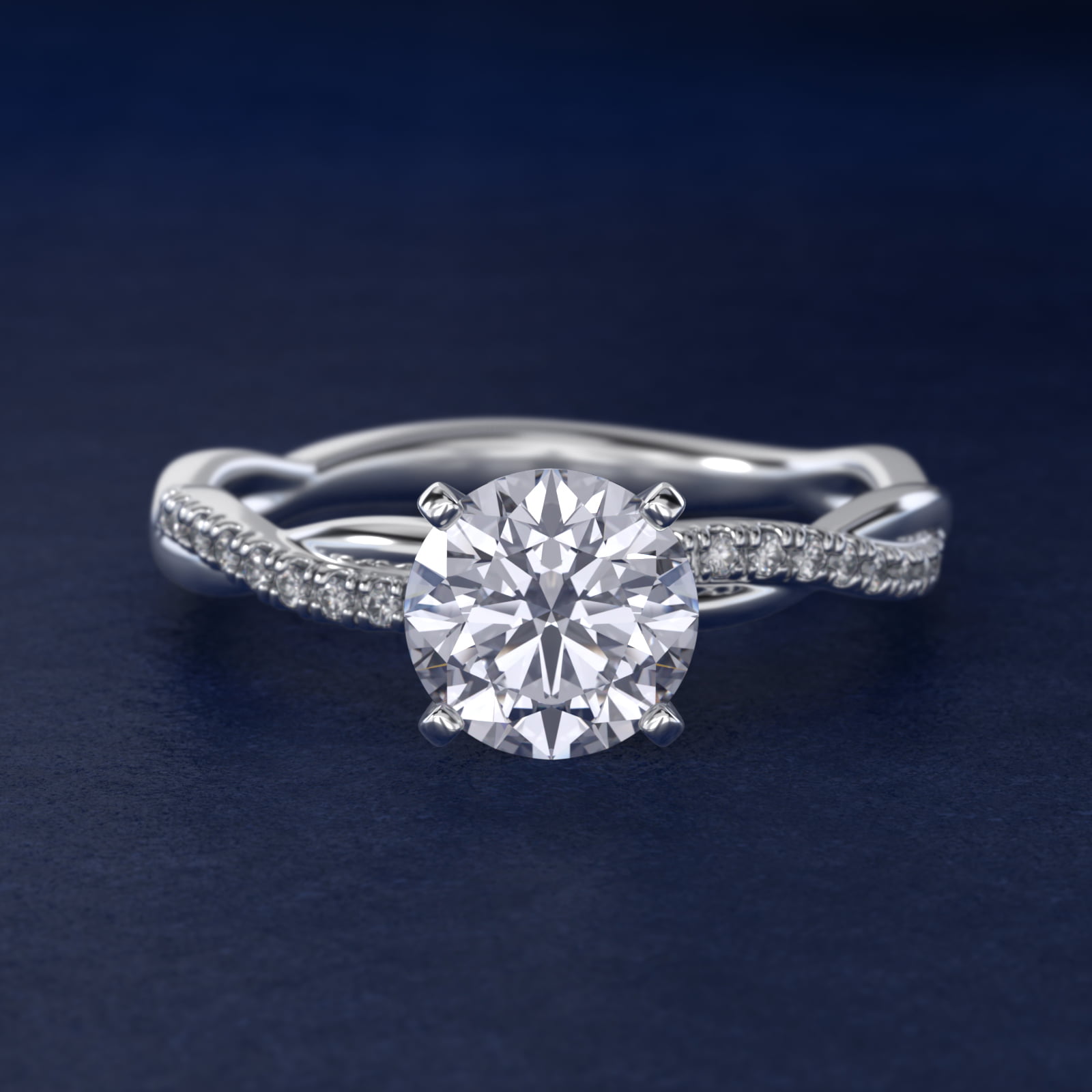 1 4/7 CT. GIA Certified Round Lab Created Diamond Petite Twist Diamond Engagement Ring in 14k White Gold (1/10 ct. tw.)