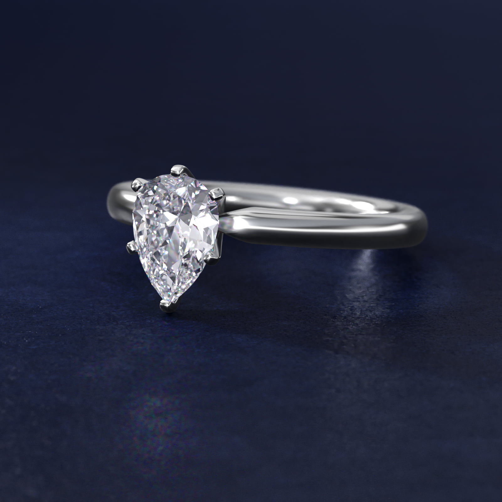 2 1/2 CT. GIA Certified Pear Lab Created Diamond Six-Prong Low Dome Comfort Fit Solitaire Engagement Ring in 14k White Gold (2mm)