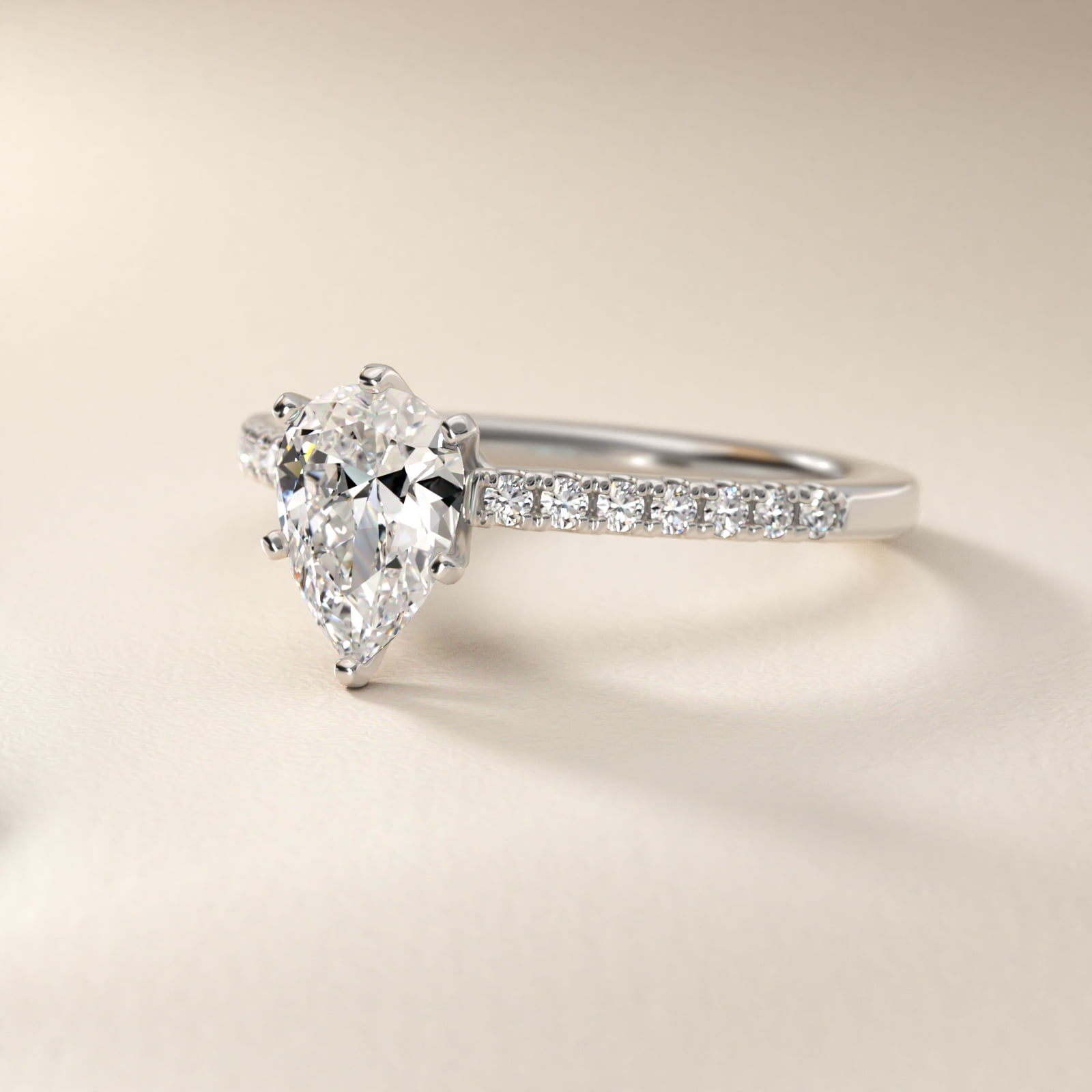 1 1/2 CT. GIA Certified Pear Lab Created Diamond Petite Cathedral Pavé Diamond Engagement Ring in Platinum (1/6 ct. tw.)