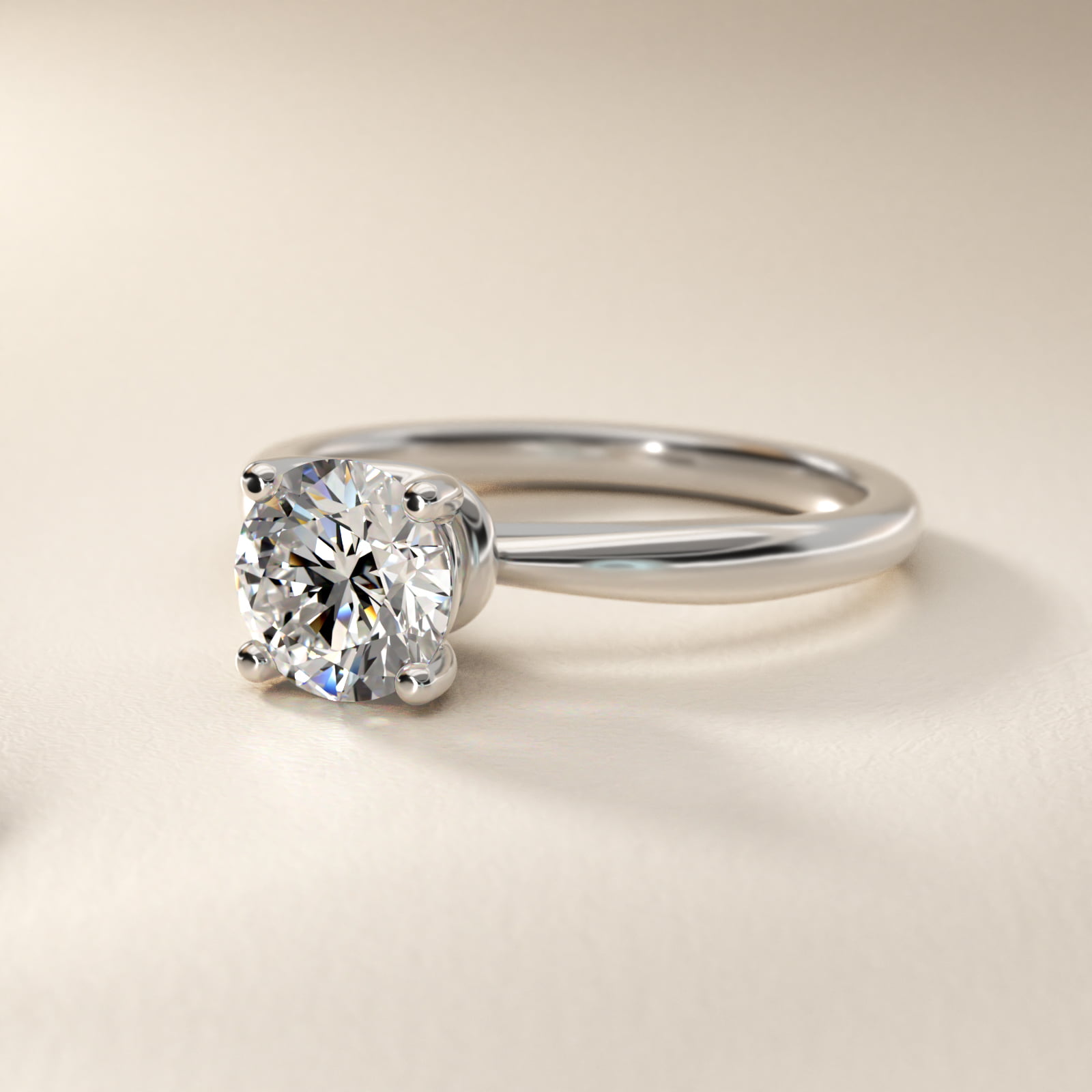 Tapered Ribbon Solitaire Engagement Ring in 18k White Gold