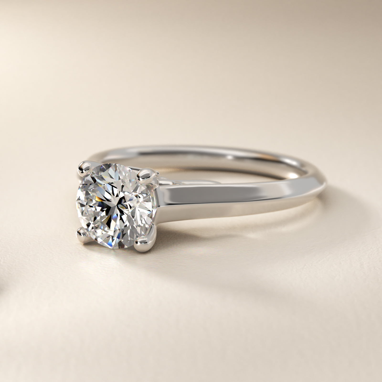 Knife Edge Scroll Solitaire Plus Diamond Engagement Ring in 18k White Gold