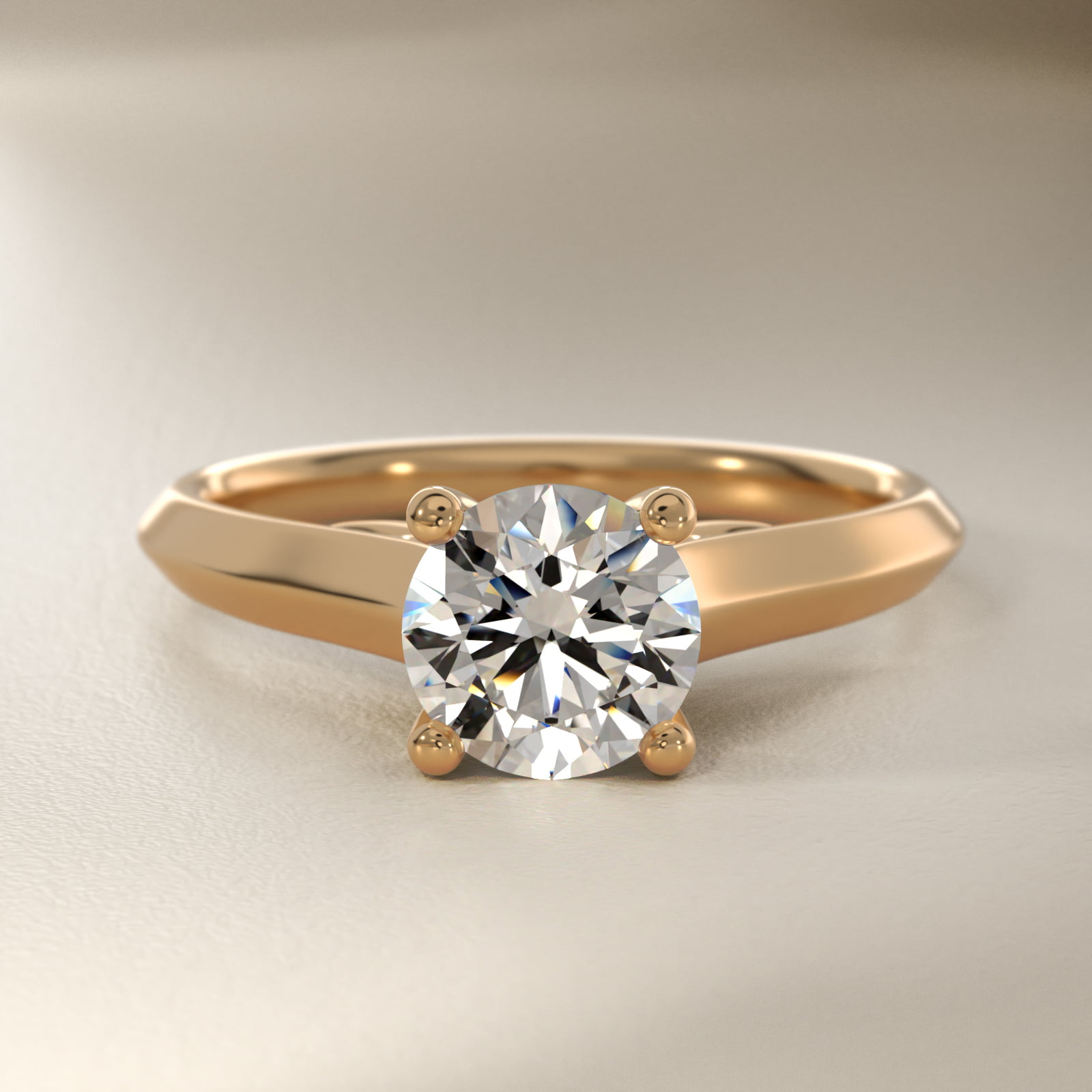 Knife Edge Scroll Solitaire Plus Diamond Engagement Ring in 14k Yellow Gold