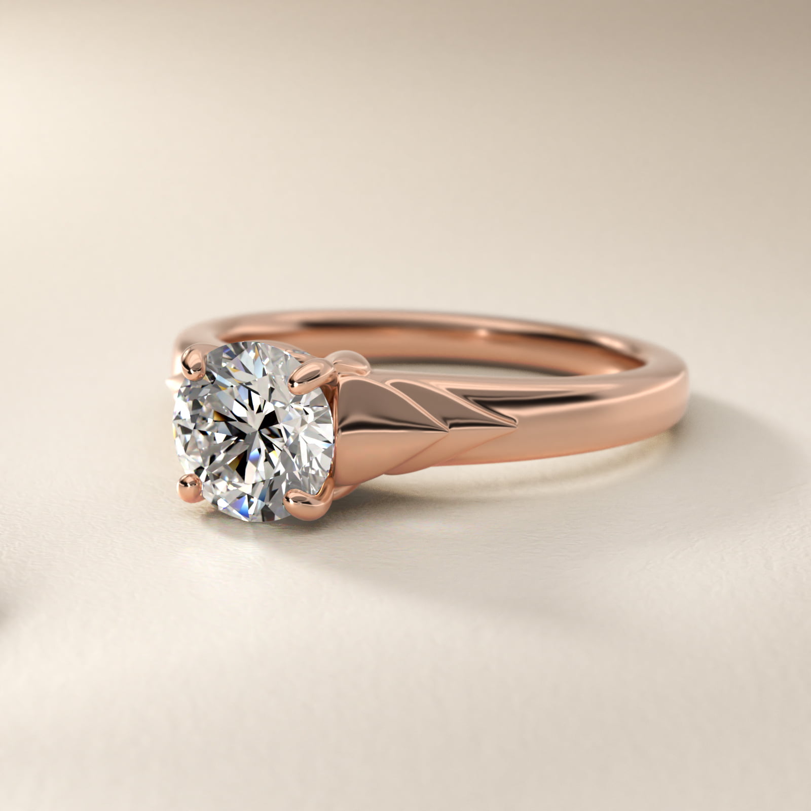 Chevron Solitaire Plus Engagement Ring in 14k Rose Gold