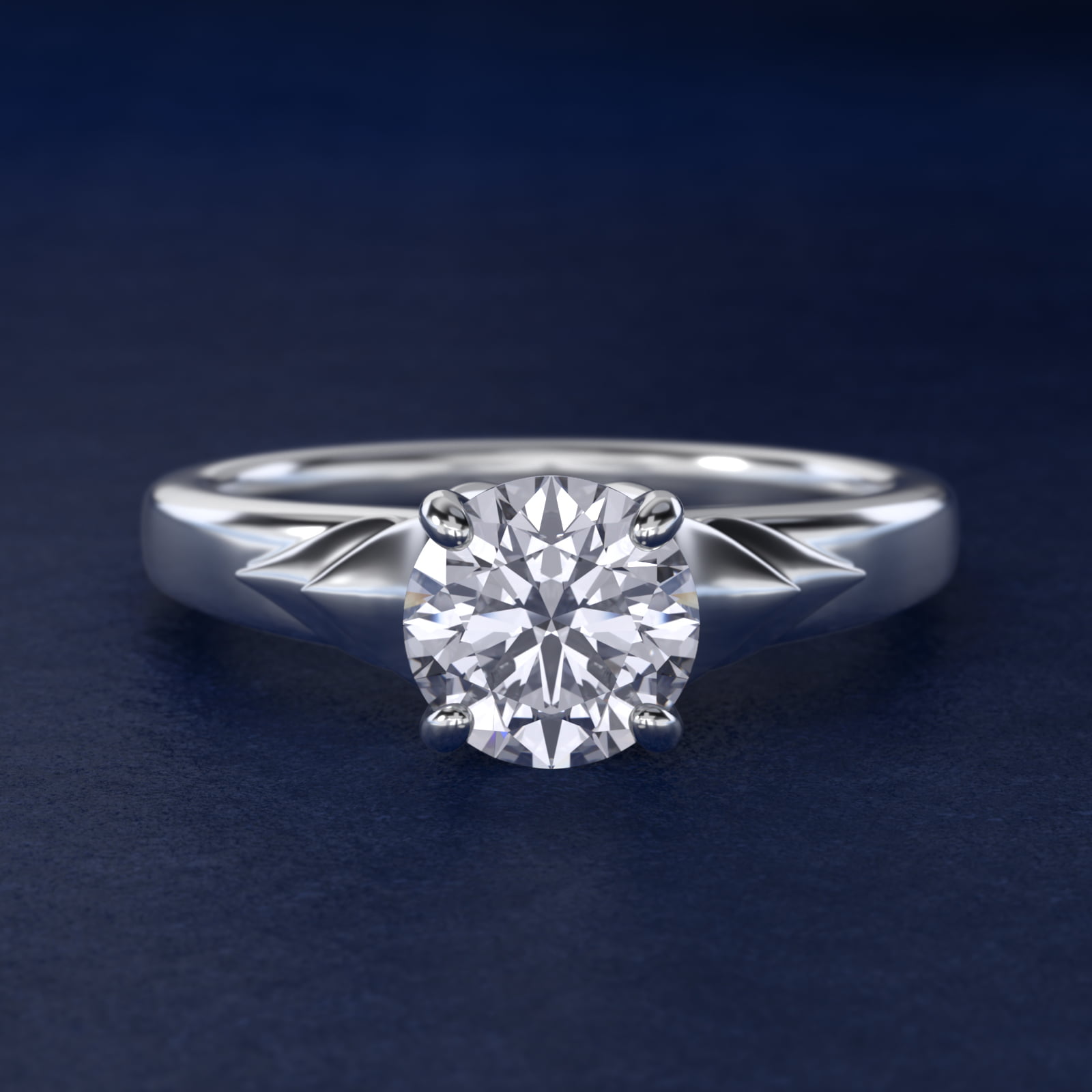 Chevron Solitaire Plus Engagement Ring in 18k White Gold