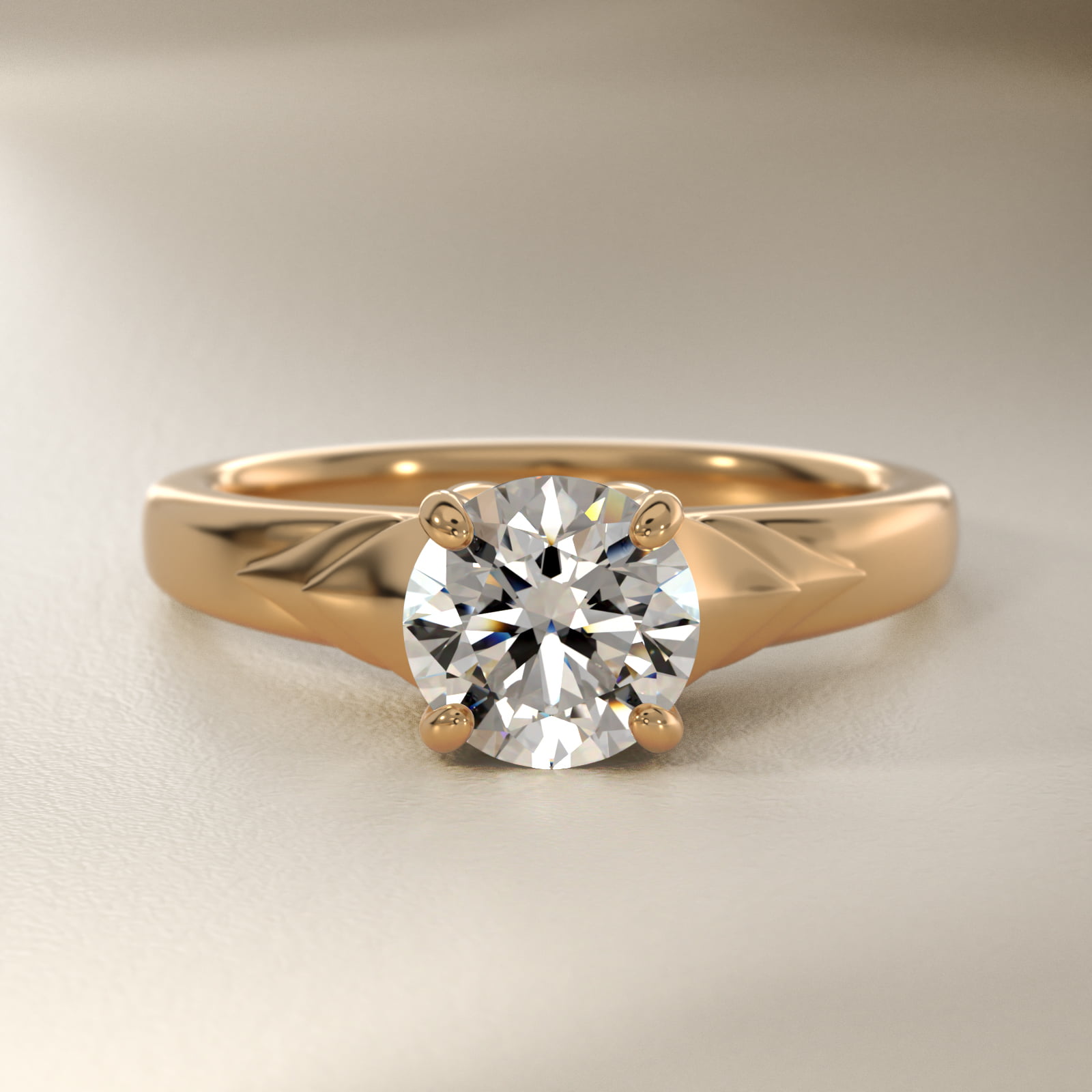 Chevron Solitaire Plus Engagement Ring in 14k Yellow Gold
