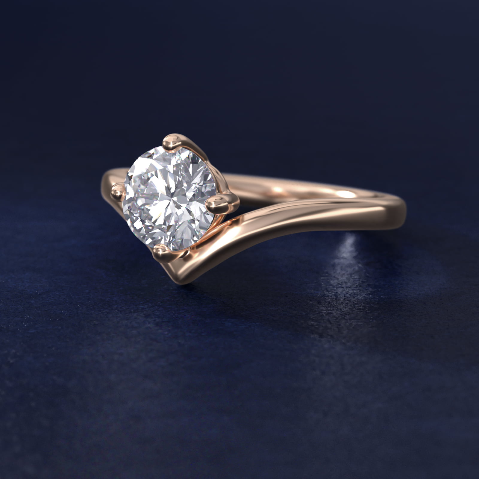 Chevron Solitaire Engagement Ring in 14k Rose Gold