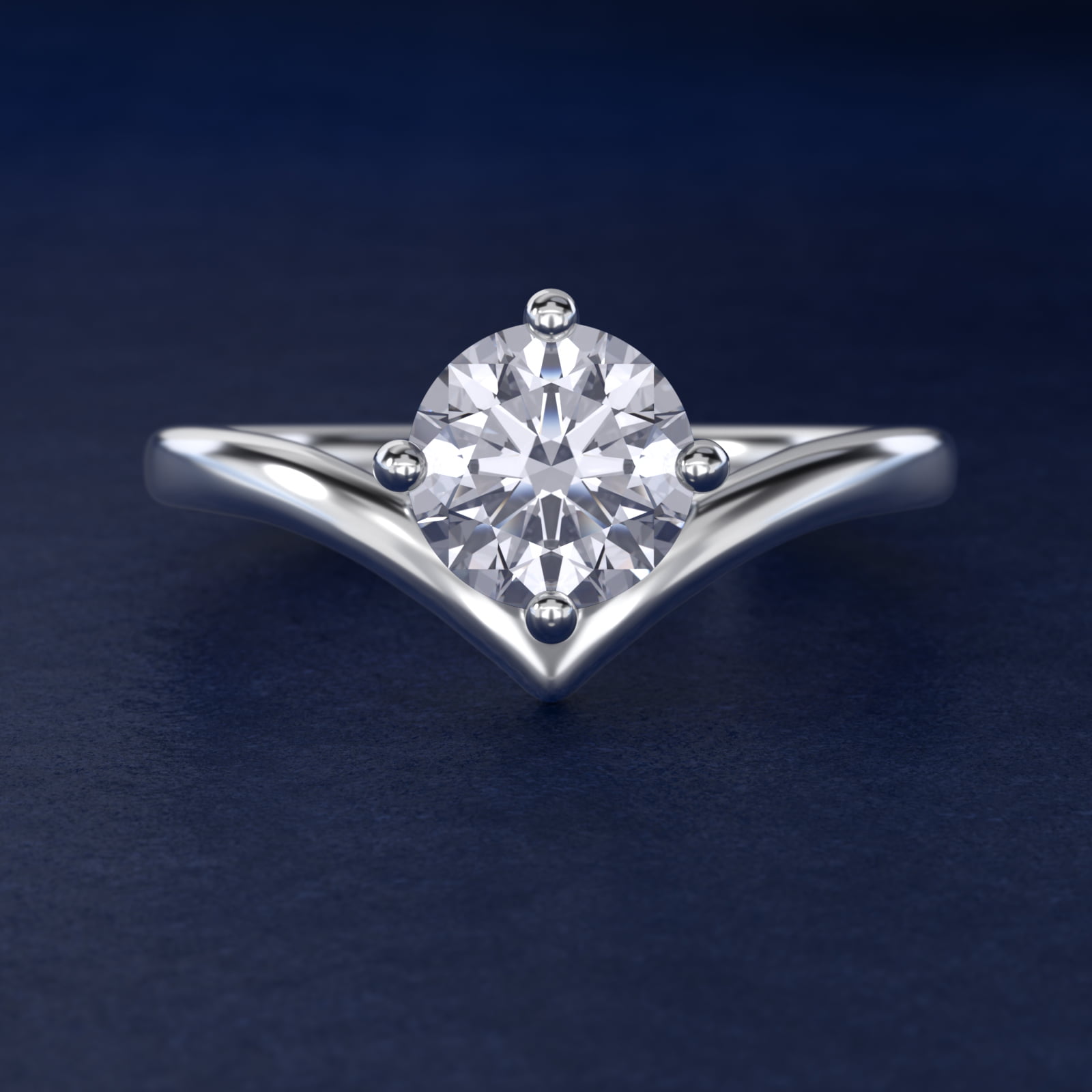 Chevron Solitaire Engagement Ring in 14k White Gold