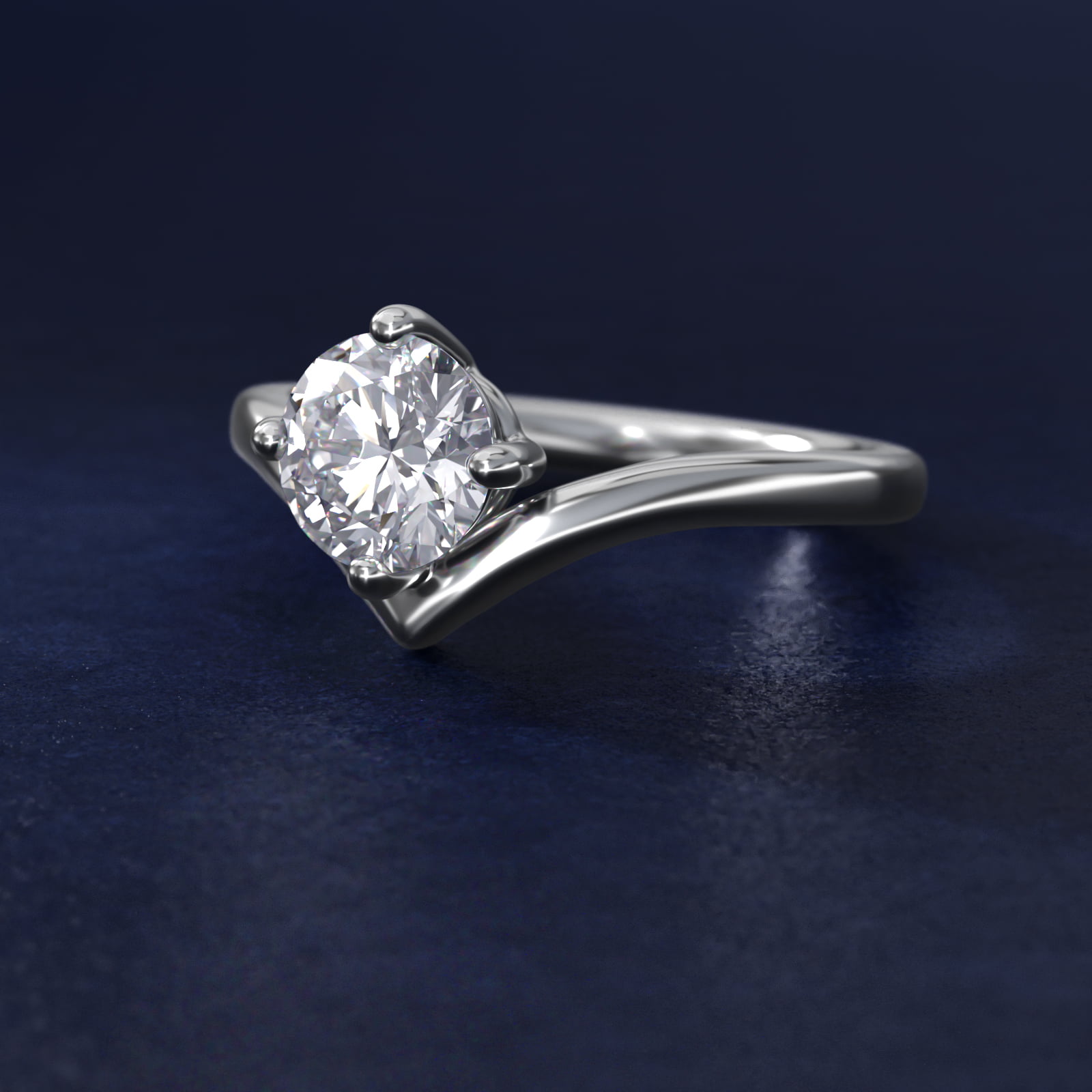 Chevron Solitaire Engagement Ring in Platinum