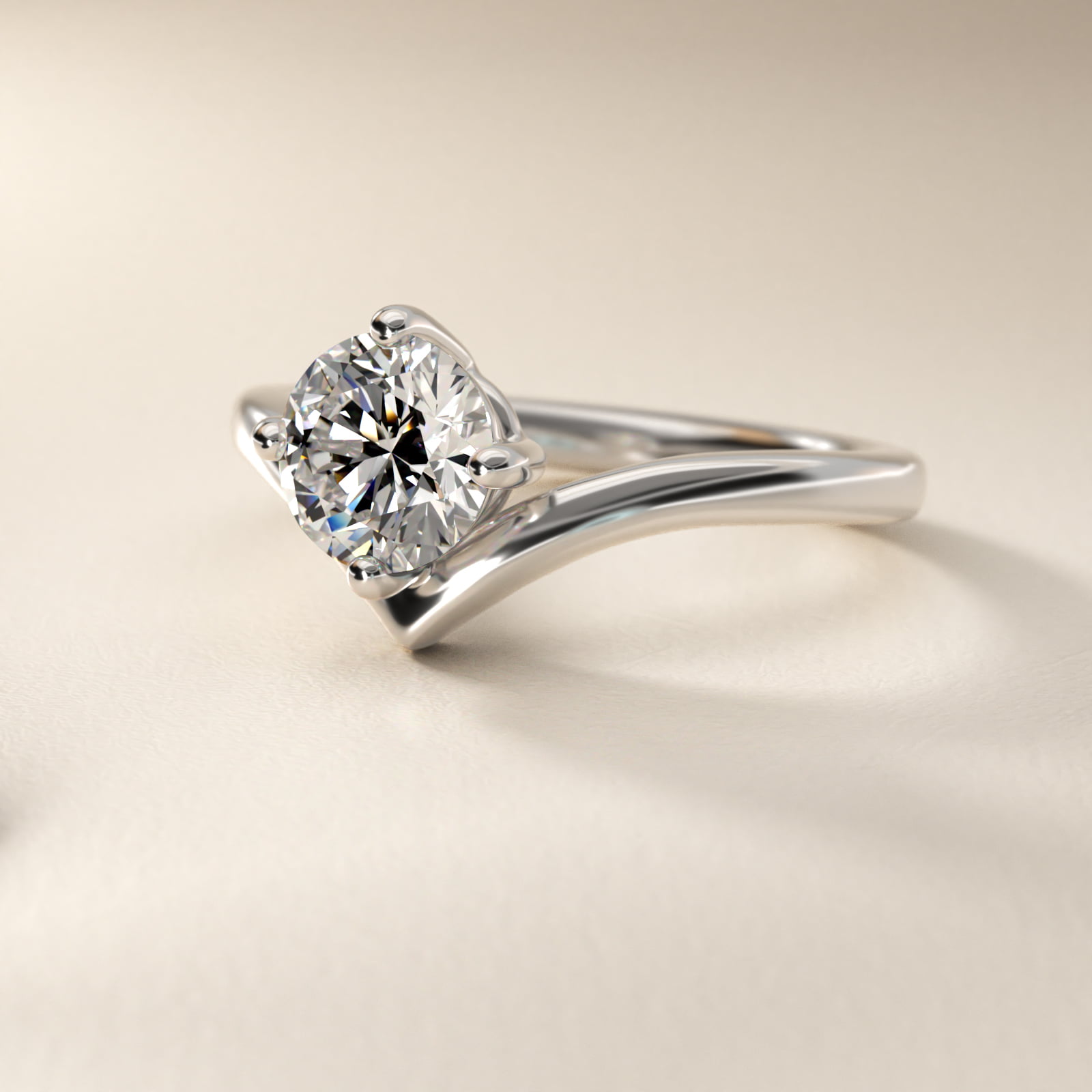 Chevron Solitaire Engagement Ring in 18k White Gold