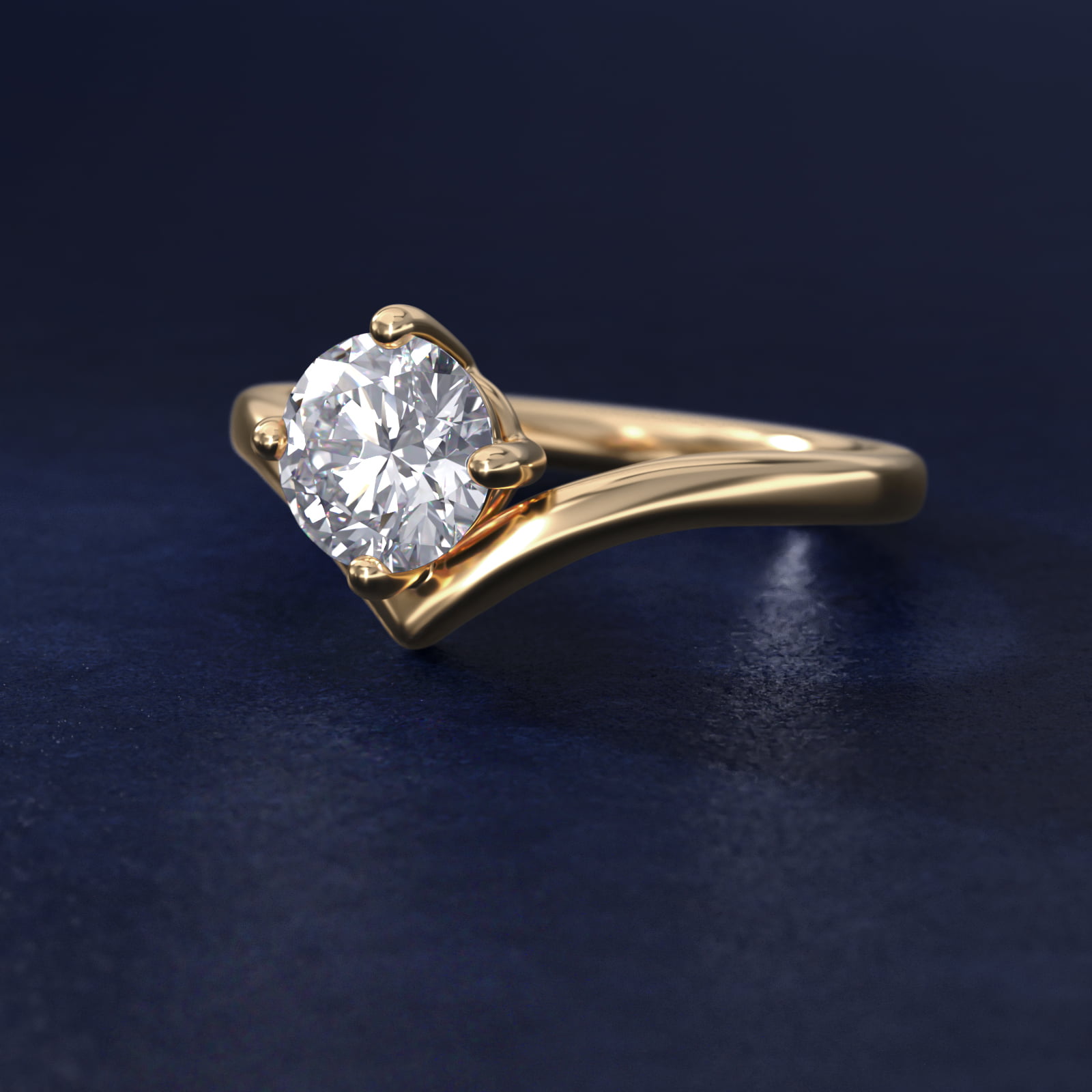 Chevron Solitaire Engagement Ring in 14k Yellow Gold