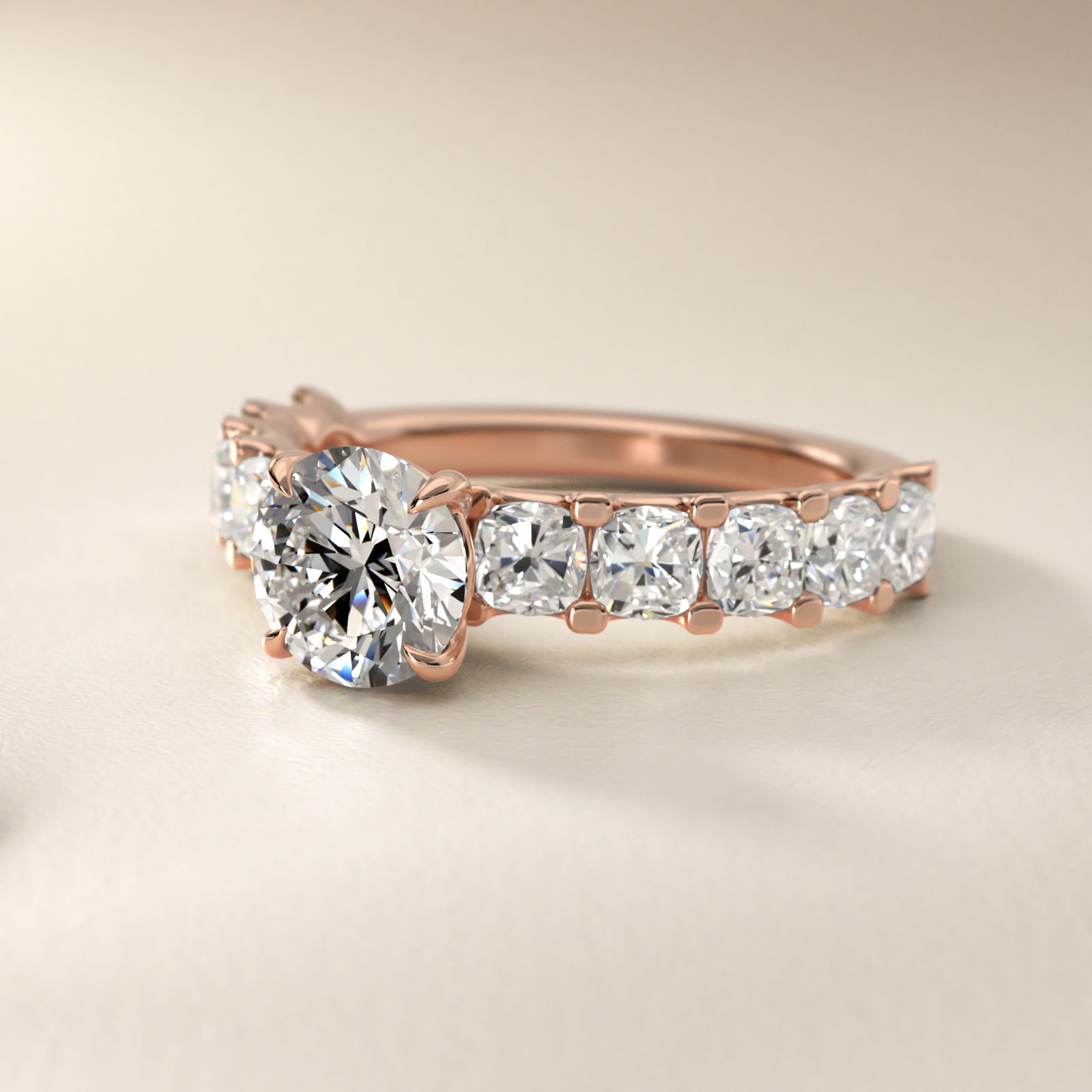 Cushion-Cut Diamond Engagement Ring in 14k Rose Gold