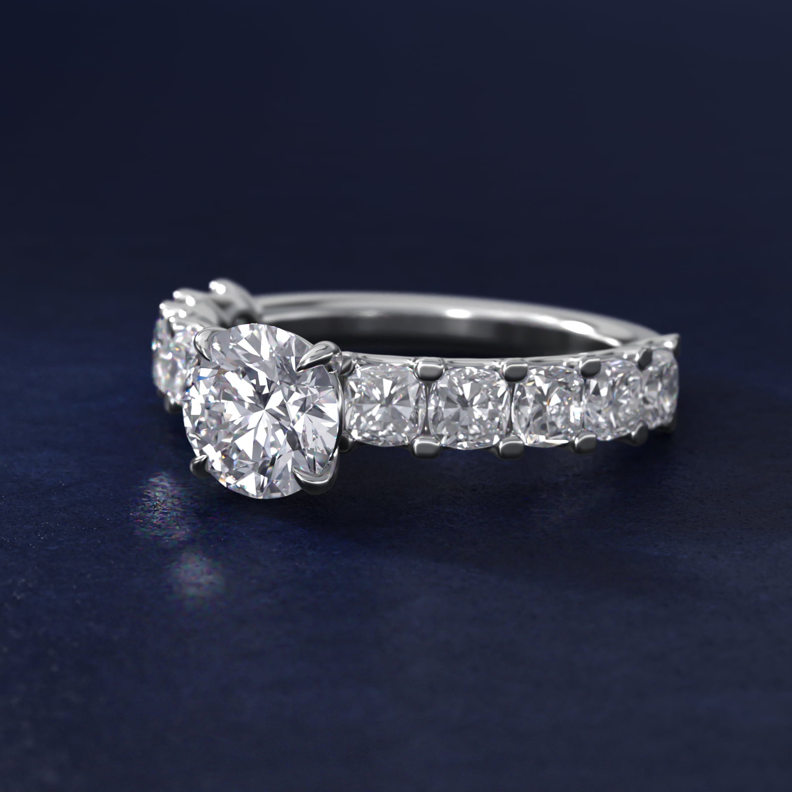 Cushion-Cut Diamond Engagement Ring in 18k White Gold