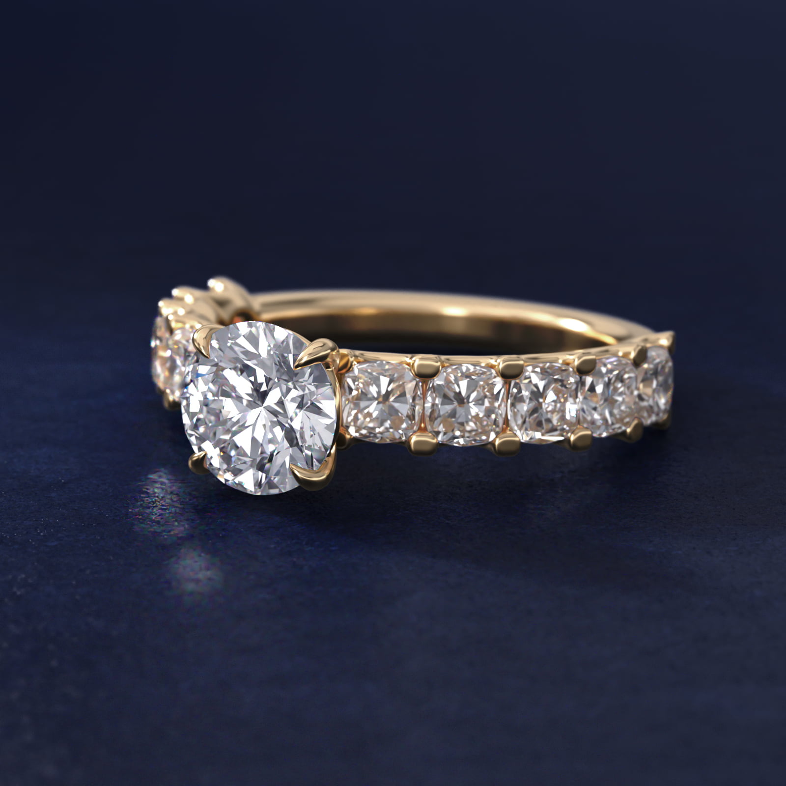Cushion-Cut Diamond Engagement Ring in 18k Yellow Gold