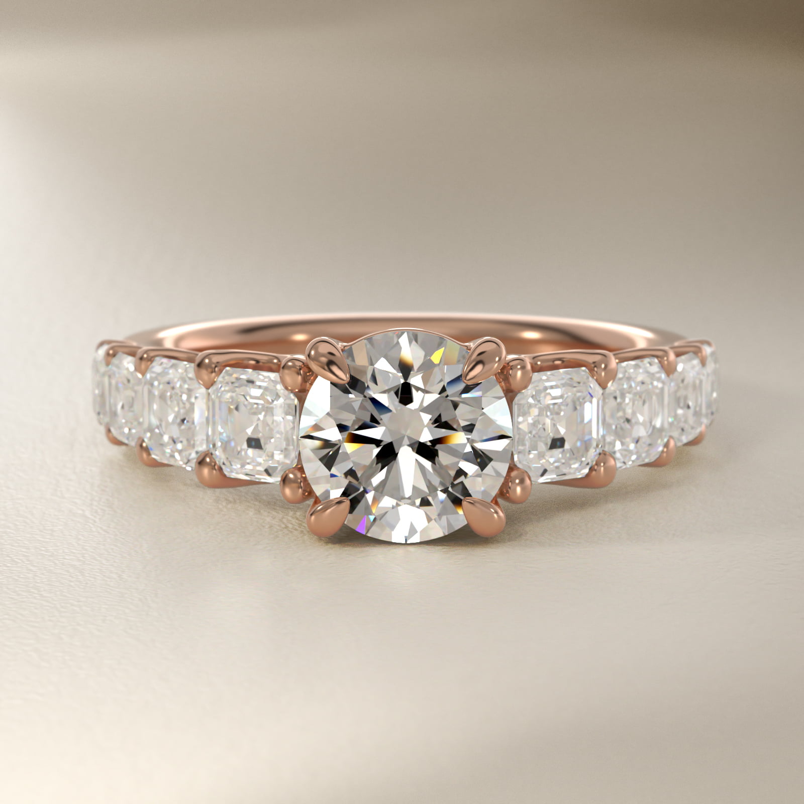 Asscher-Cut Diamond Engagement Ring in 18k Rose Gold