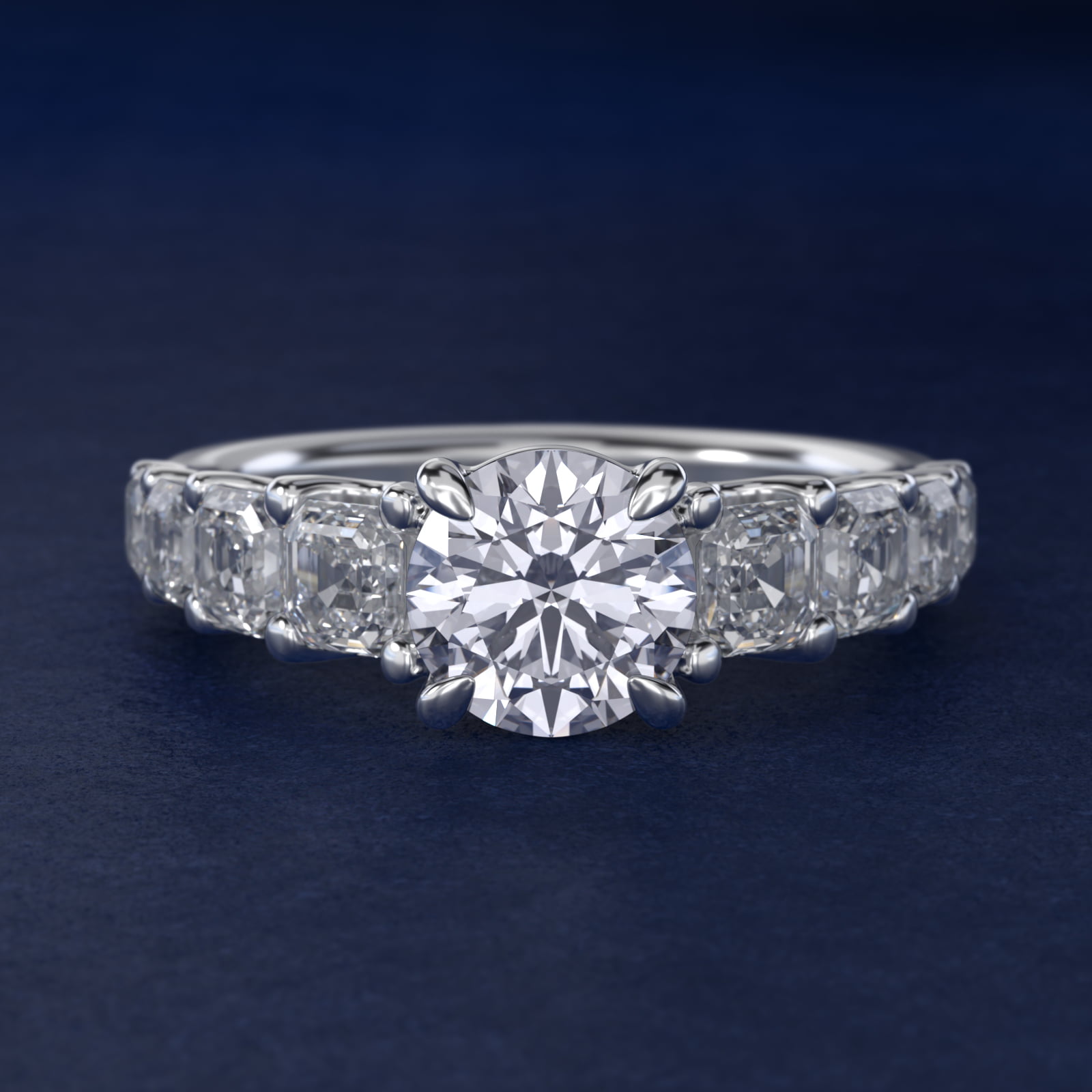 Asscher-Cut Diamond Engagement Ring in 18k White Gold