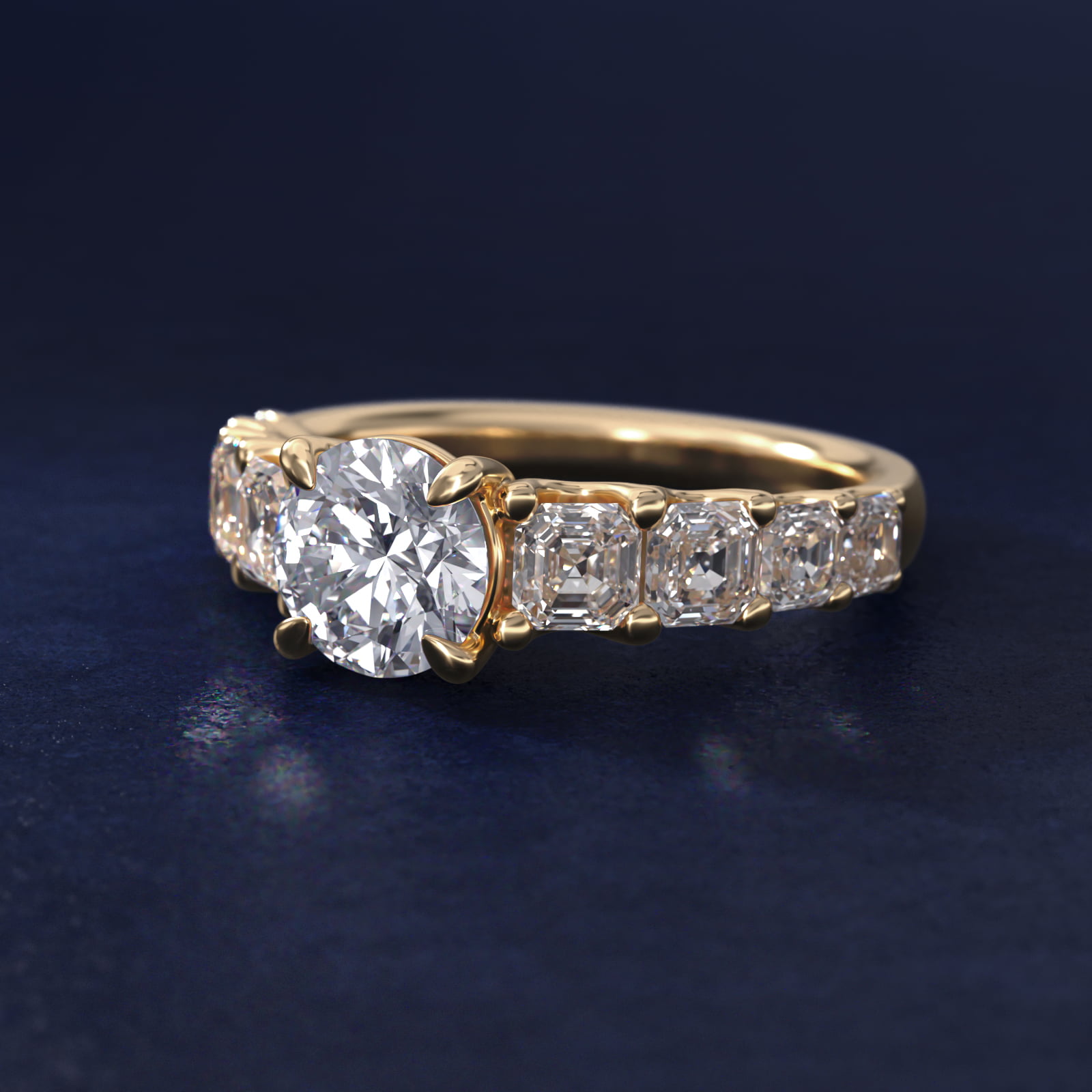 Asscher-Cut Diamond Engagement Ring in 18k Yellow Gold