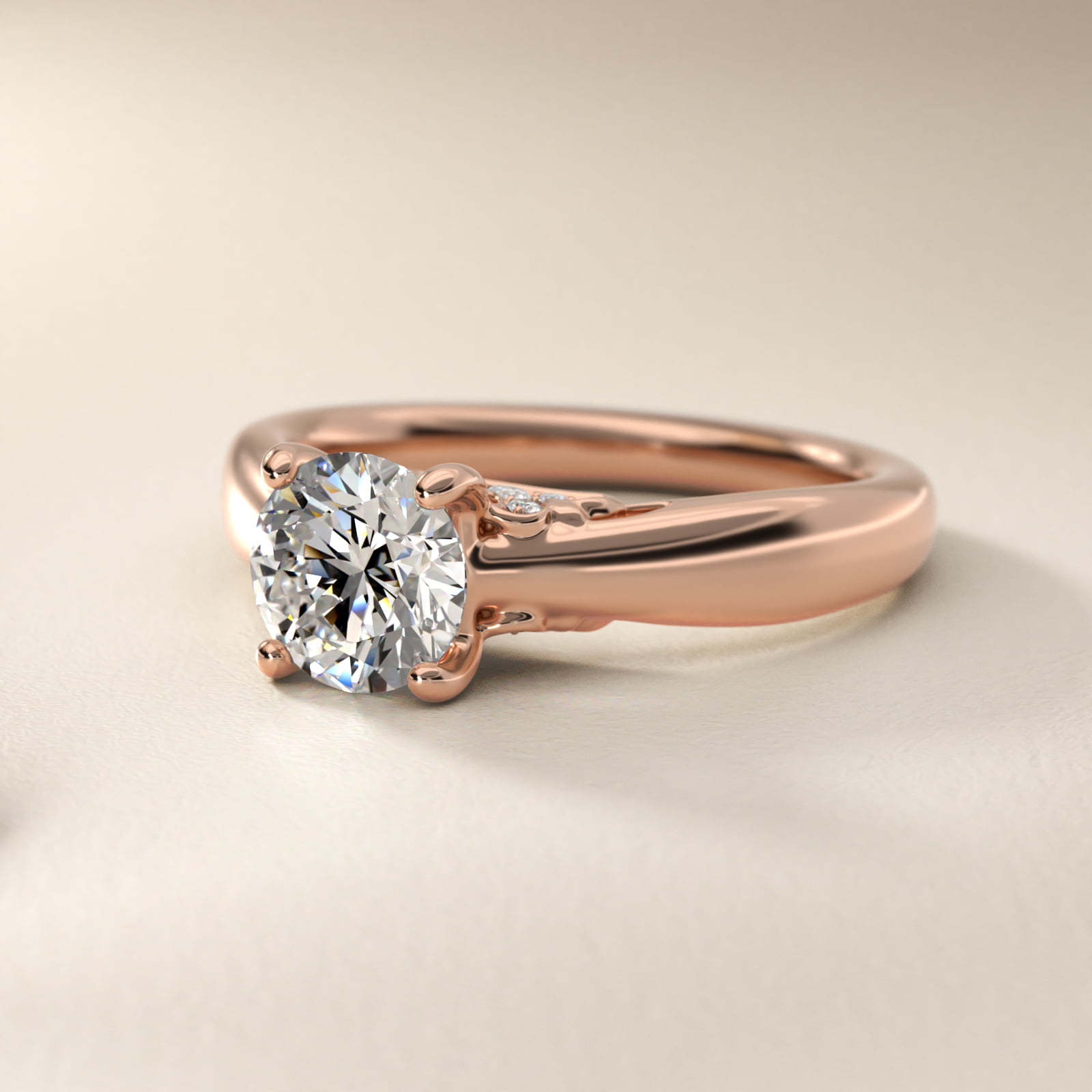 Wide Band Solitaire Plus Diamond Engagement Ring in 14k Rose Gold
