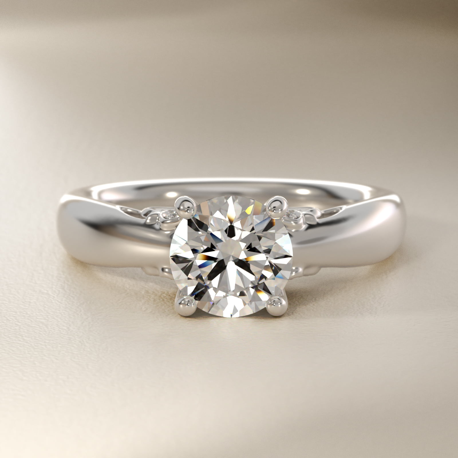 Wide Band Solitaire Plus Diamond Engagement Ring in Platinum