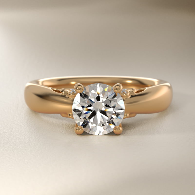 Wide Band Solitaire Plus Diamond Engagement Ring in 14k Yellow Gold