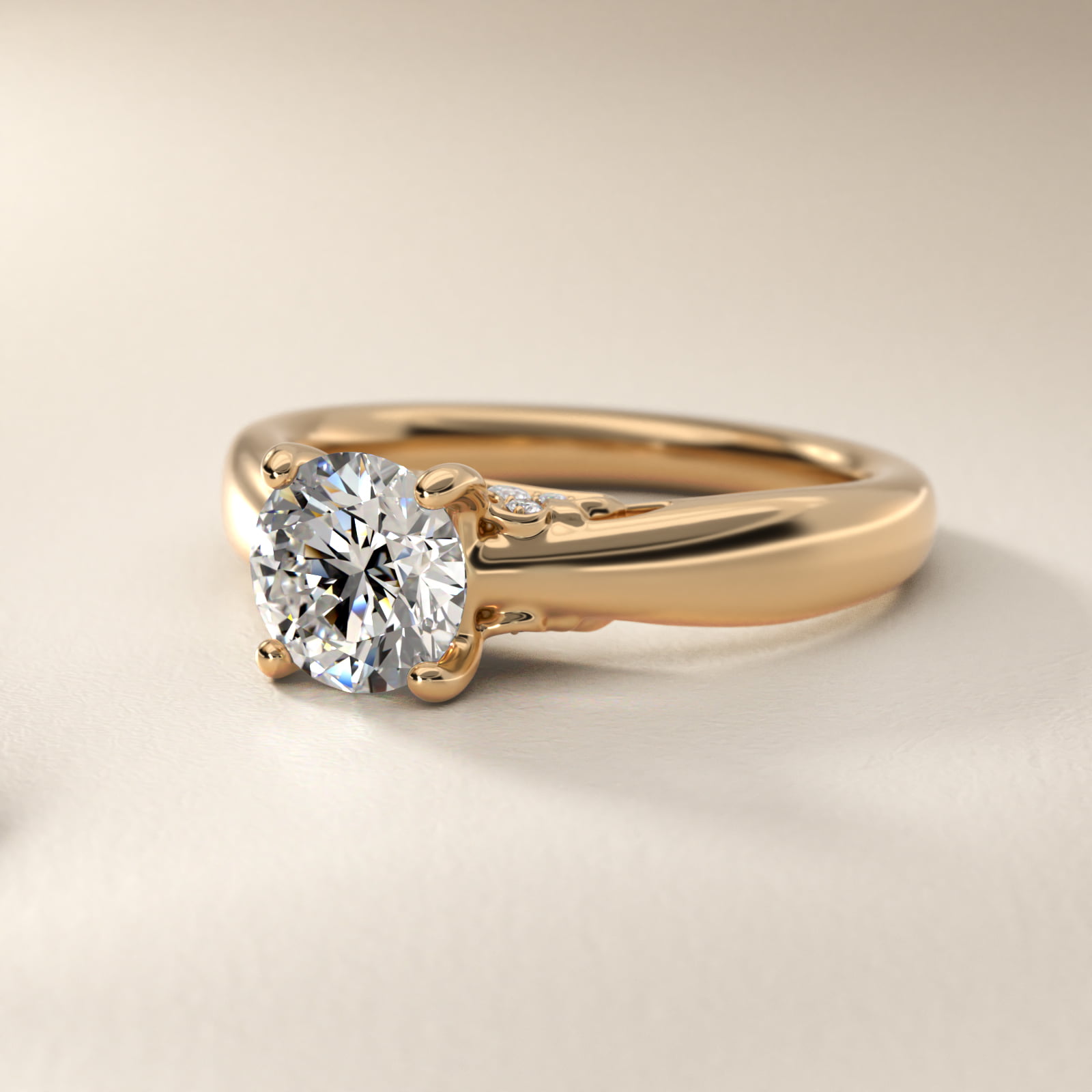 Wide Band Solitaire Plus Diamond Engagement Ring in 18k Yellow Gold