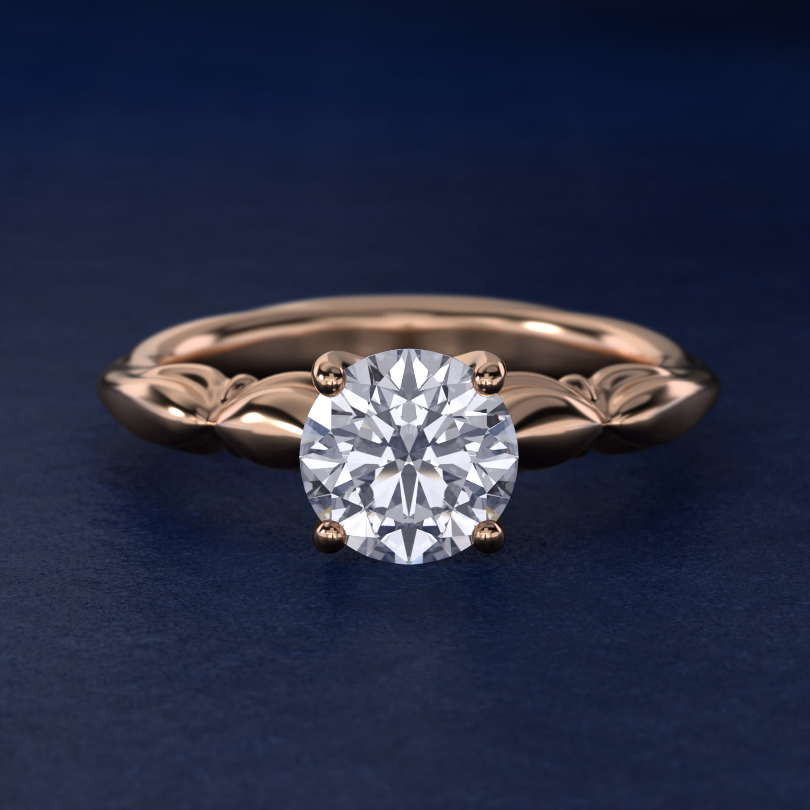 Engraved Solitaire Plus Diamond Engagement Ring in 14k Rose Gold