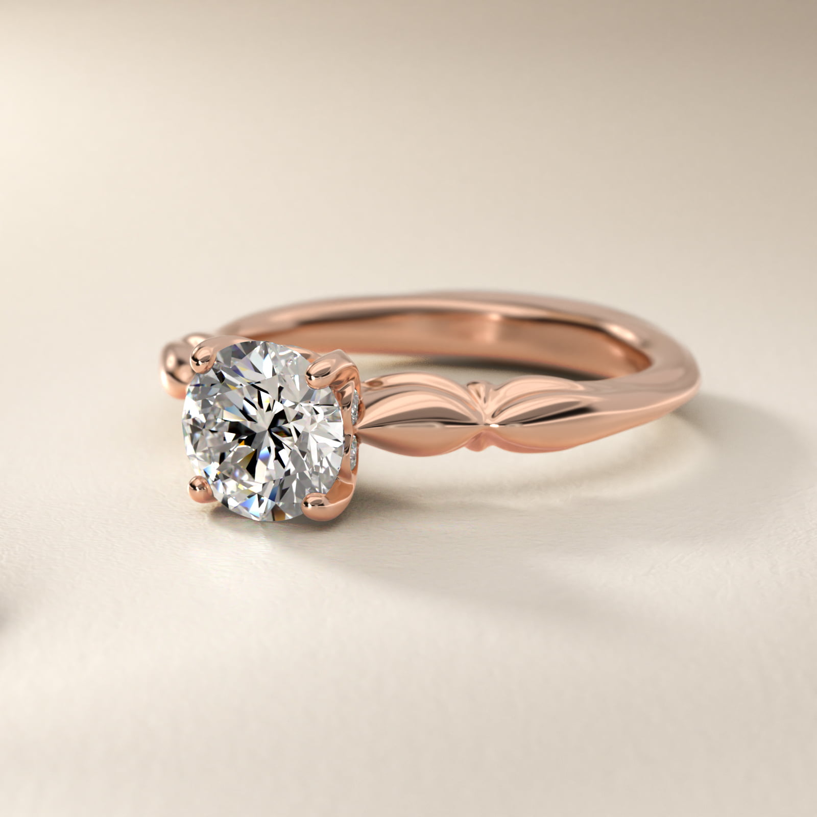 Engraved Solitaire Plus Diamond Engagement Ring in 18k Rose Gold