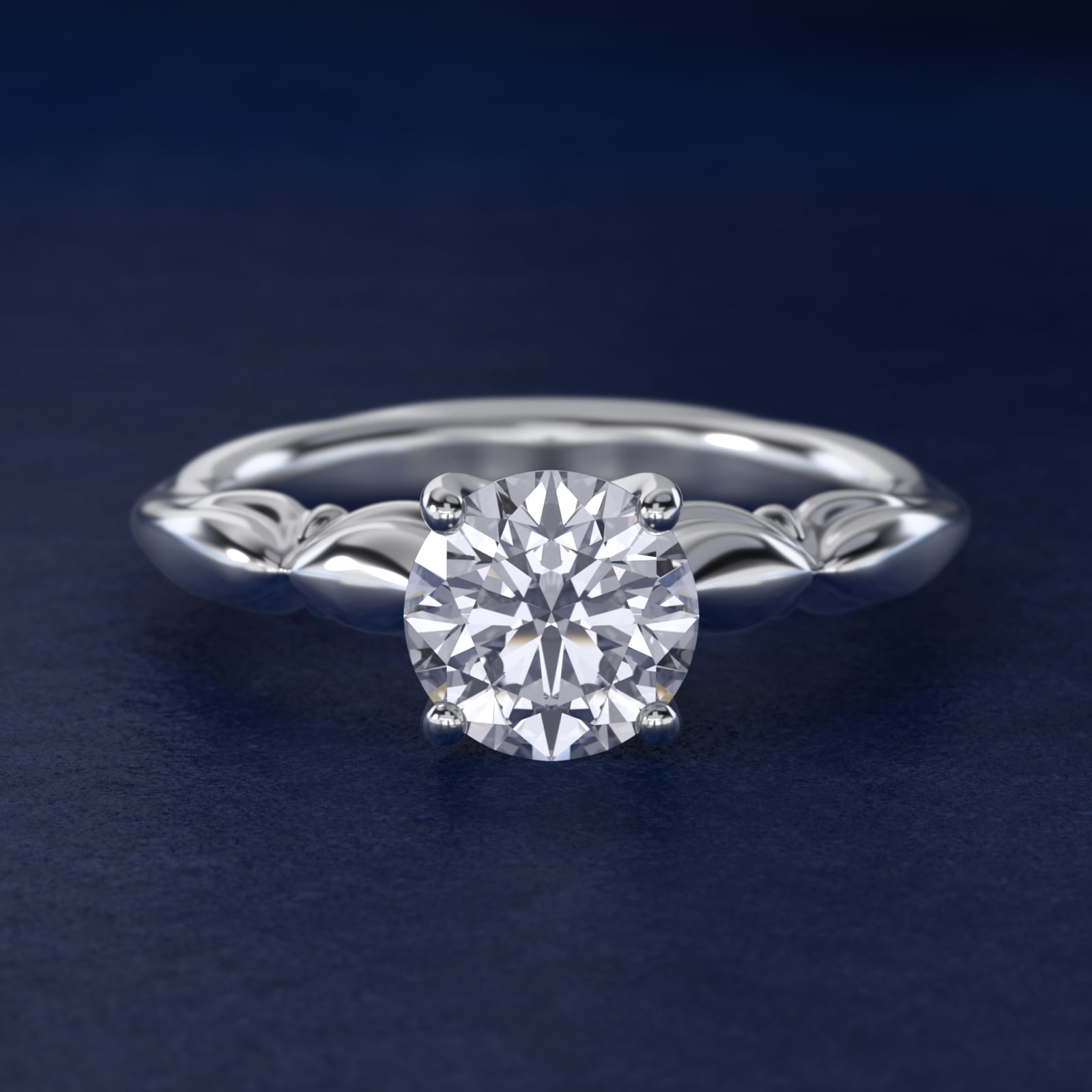 Engraved Solitaire Plus Diamond Engagement Ring in 14k White Gold