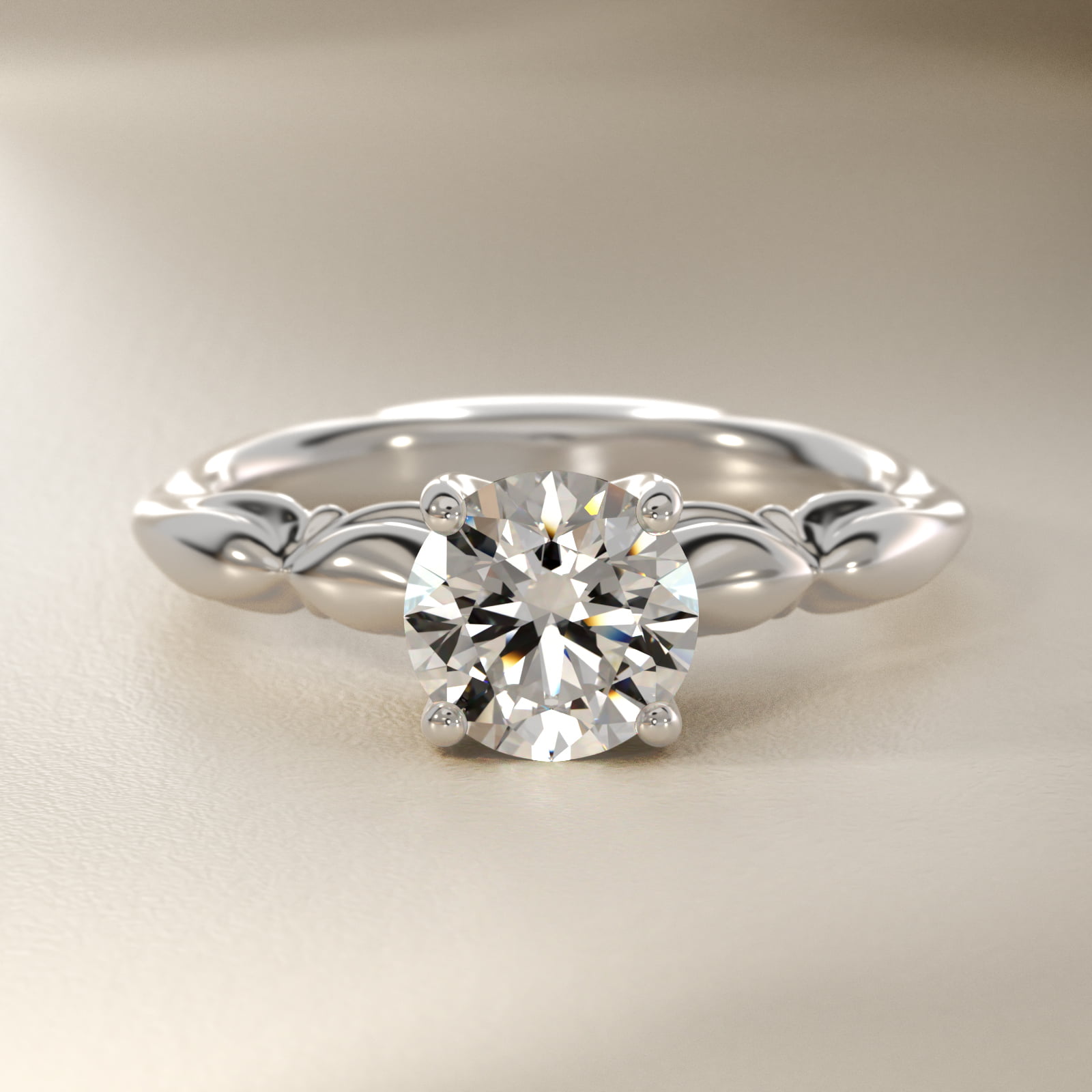 Engraved Solitaire Plus Diamond Engagement Ring in 18k White Gold